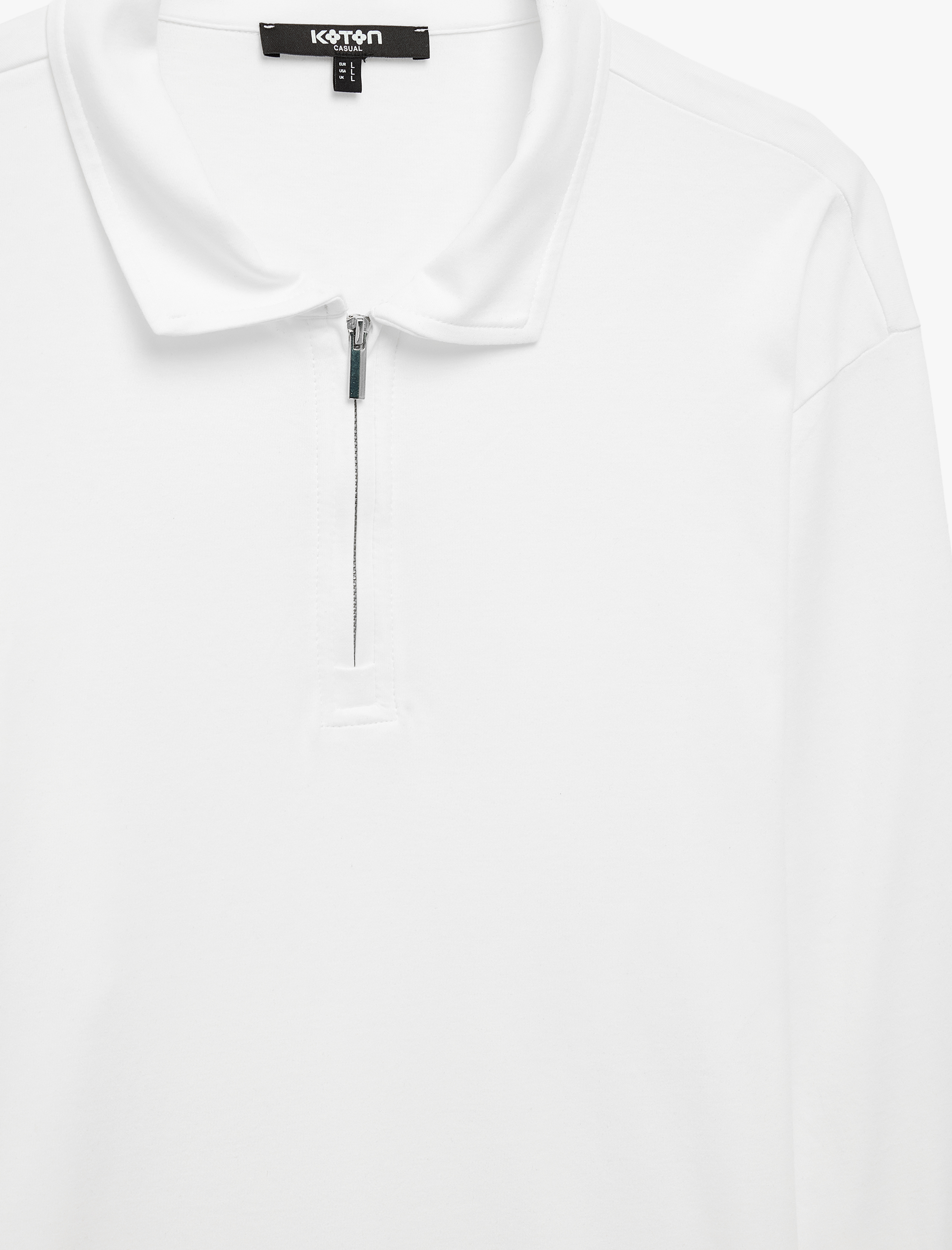   Pamuklu Uzun Kollu Yarım Fermuarlı Polo Yaka Sweatshirt