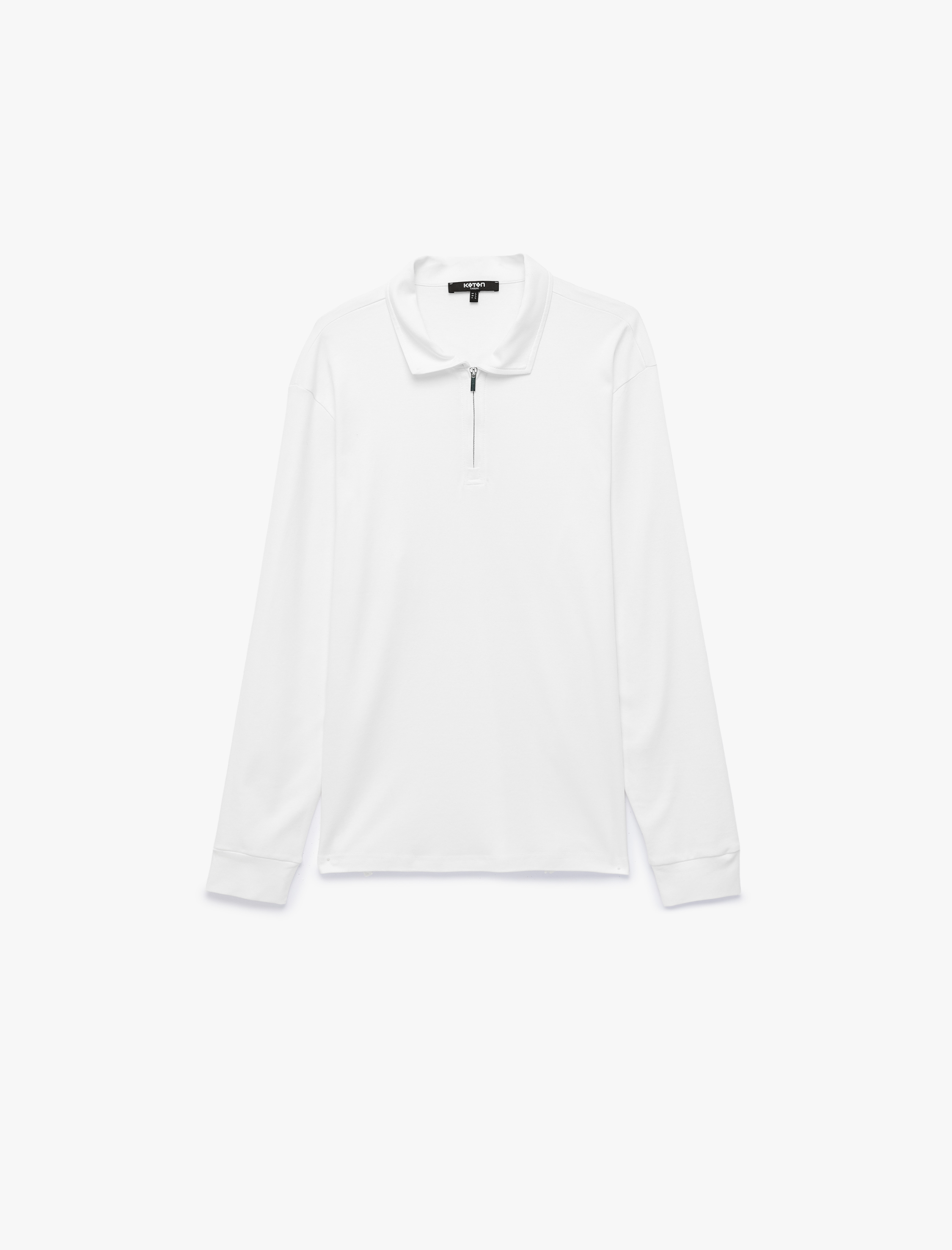   Pamuklu Uzun Kollu Yarım Fermuarlı Polo Yaka Sweatshirt