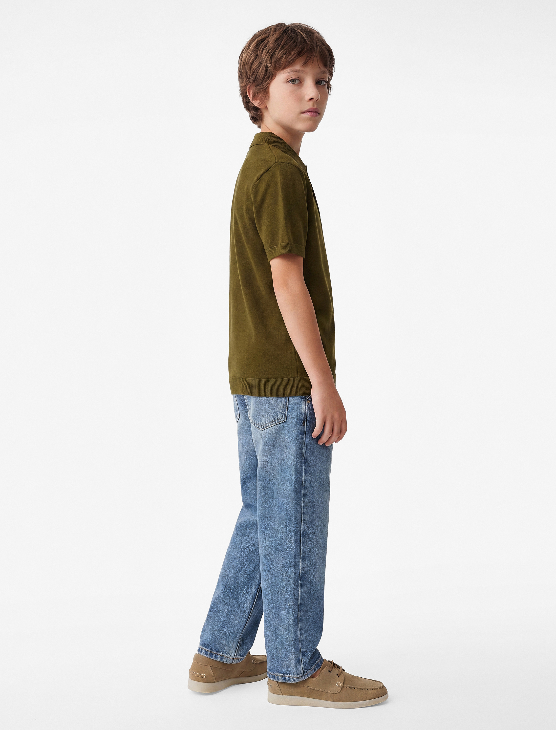  Erkek Çocuk Düğmeli Standart Boy Kısa Kollu Polo Yaka Triko Tişört