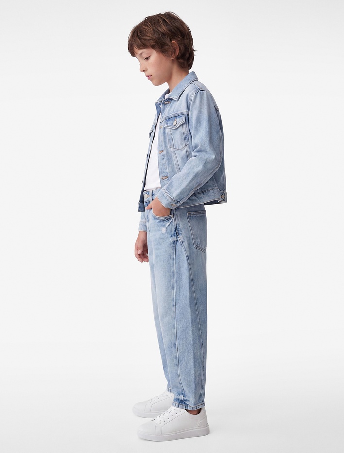 Erkek Çocuk Barrel Denim Pantolon Pamuklu Cep Detaylı