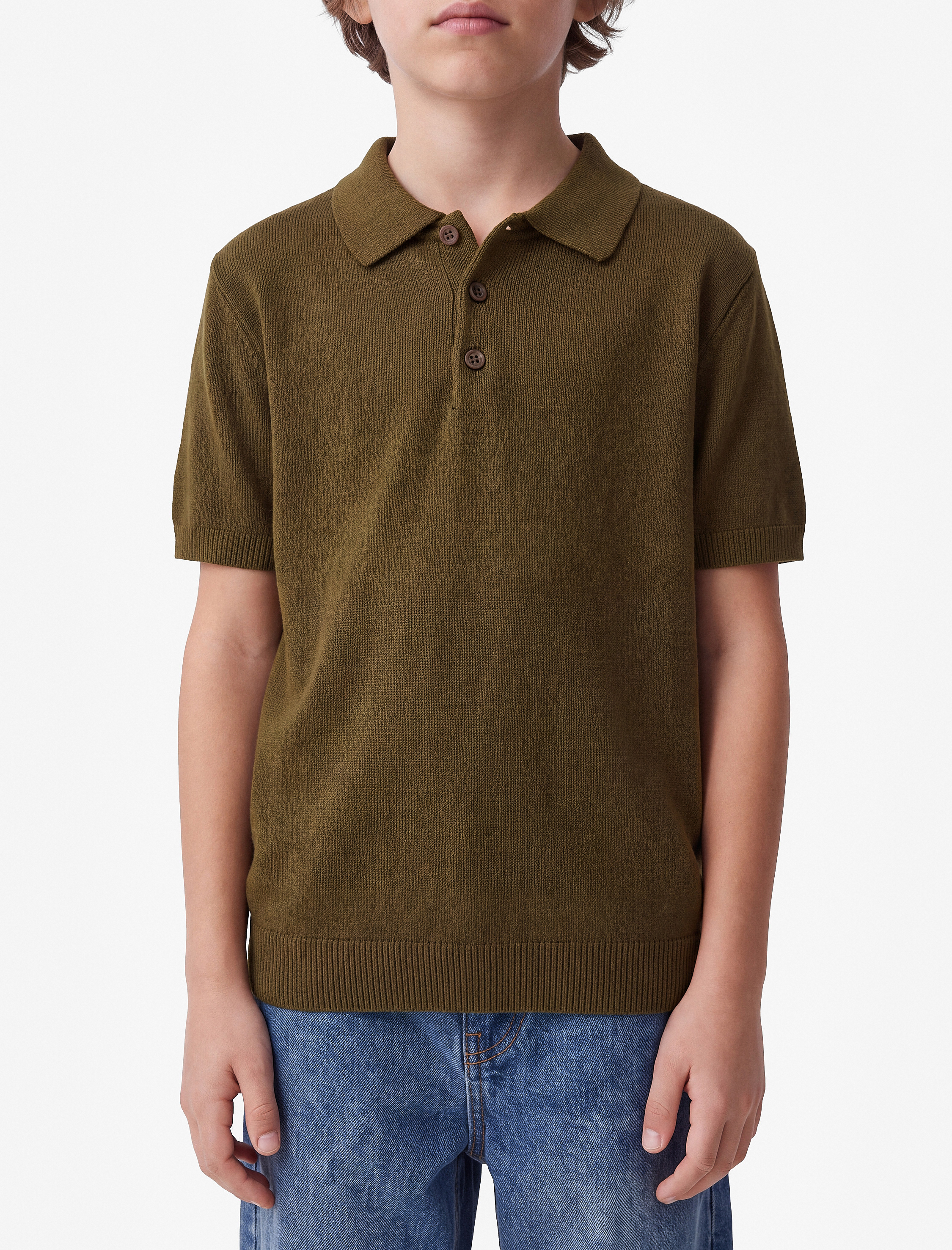  Erkek Çocuk Düğmeli Standart Boy Kısa Kollu Polo Yaka Triko Tişört