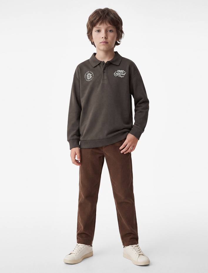 Erkek Çocuk Baskılı Regular Fit Uzun Kollu Polo Yaka Sweatshirt