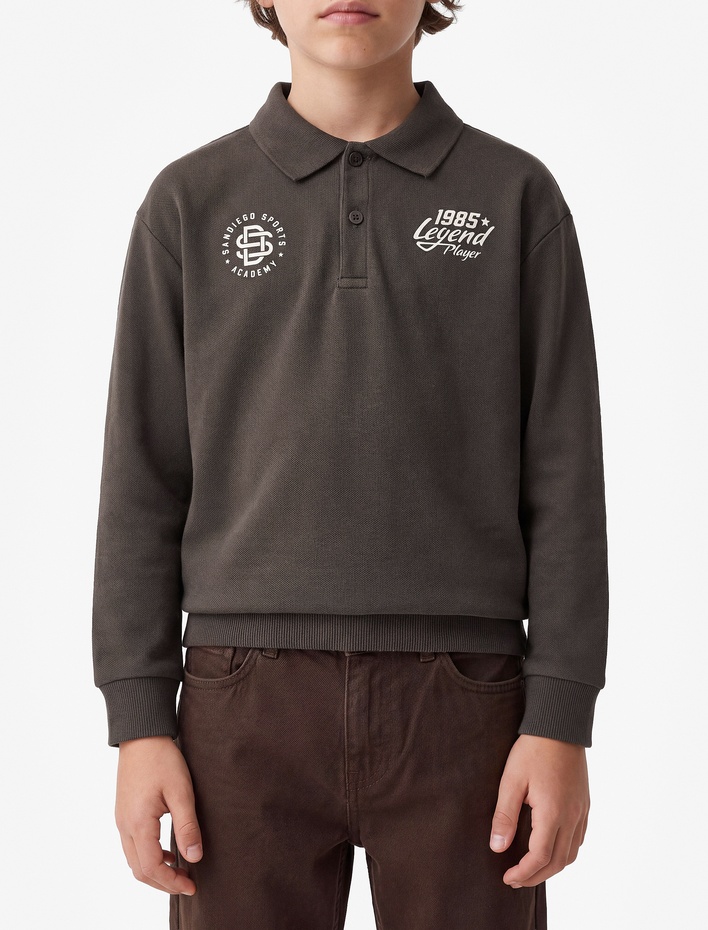 Erkek Çocuk Baskılı Regular Fit Uzun Kollu Polo Yaka Sweatshirt
