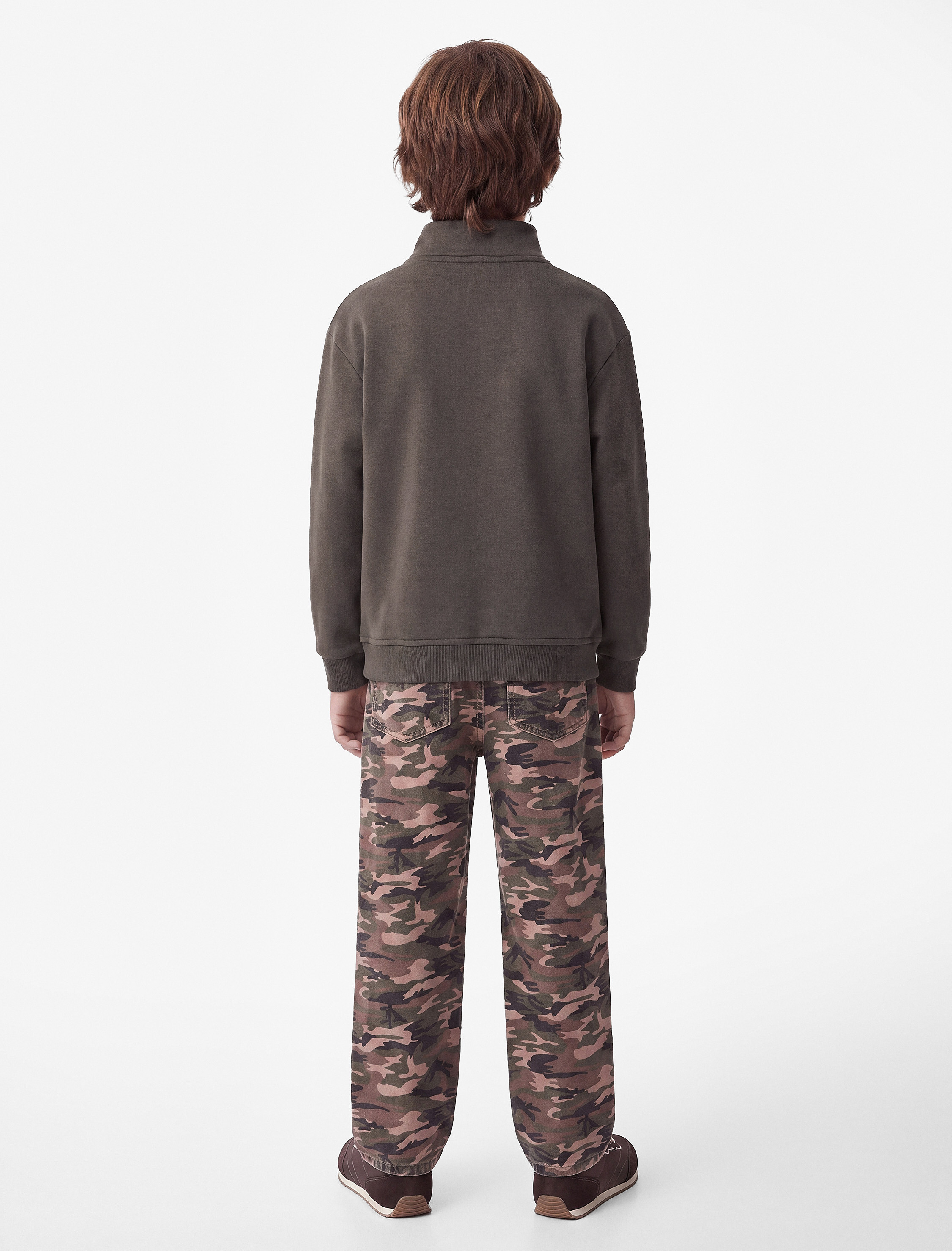  Erkek Çocuk Baskılı Uzun Kollu Şardonlu Pamuklu Yarım Fermuarlı Dik Yaka Sweatshirt