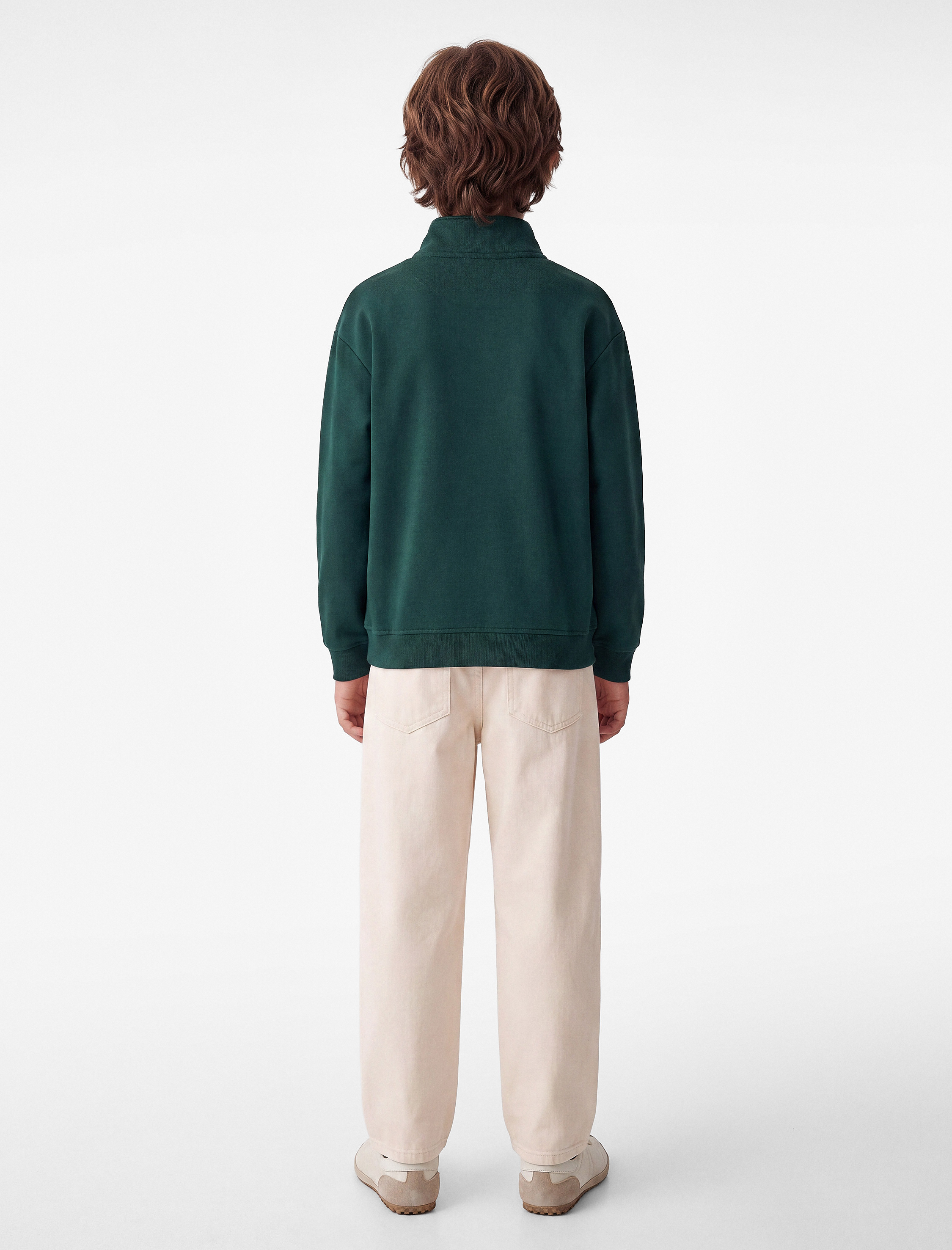 Erkek Çocuk Baskılı Uzun Kollu Şardonlu Pamuklu Yarım Fermuarlı Dik Yaka Sweatshirt