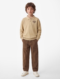Düğmeli Baskılı Uzun Kollu Polo Yaka Sweatshirt