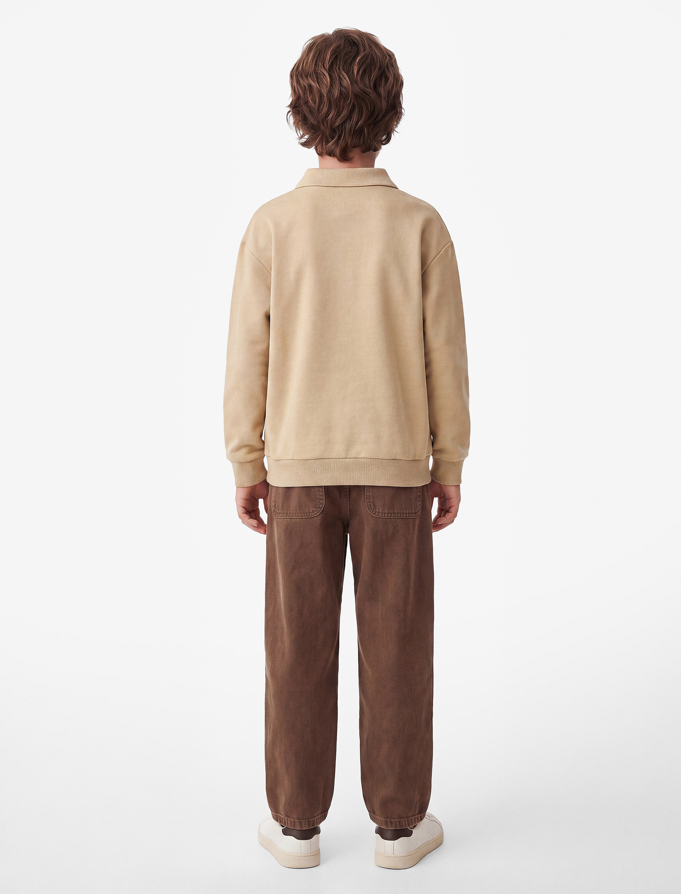  Erkek Çocuk Düğmeli Baskılı Uzun Kollu Polo Yaka Sweatshirt