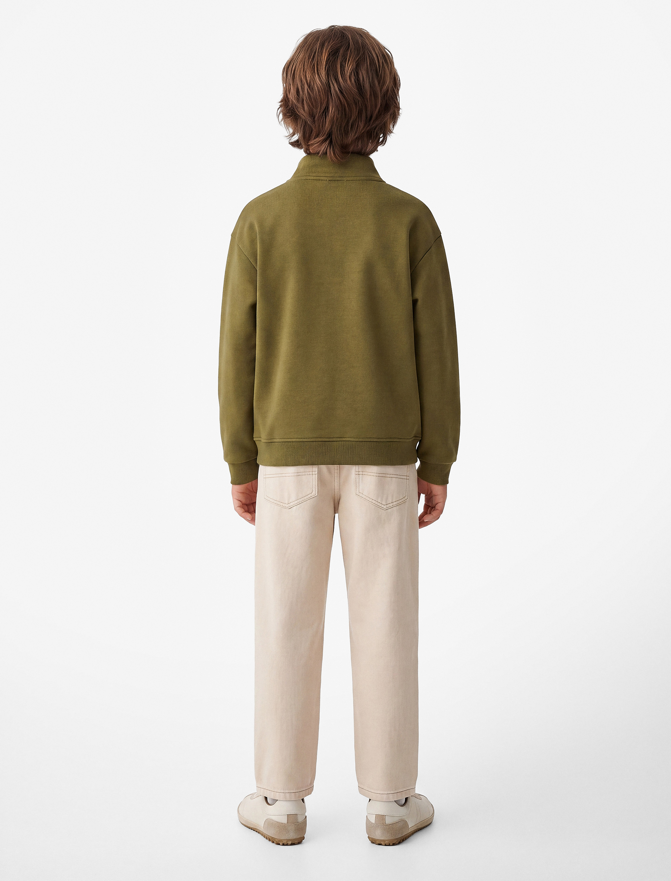  Erkek Çocuk Baskılı Uzun Kollu Şardonlu Pamuklu Yarım Fermuarlı Dik Yaka Sweatshirt