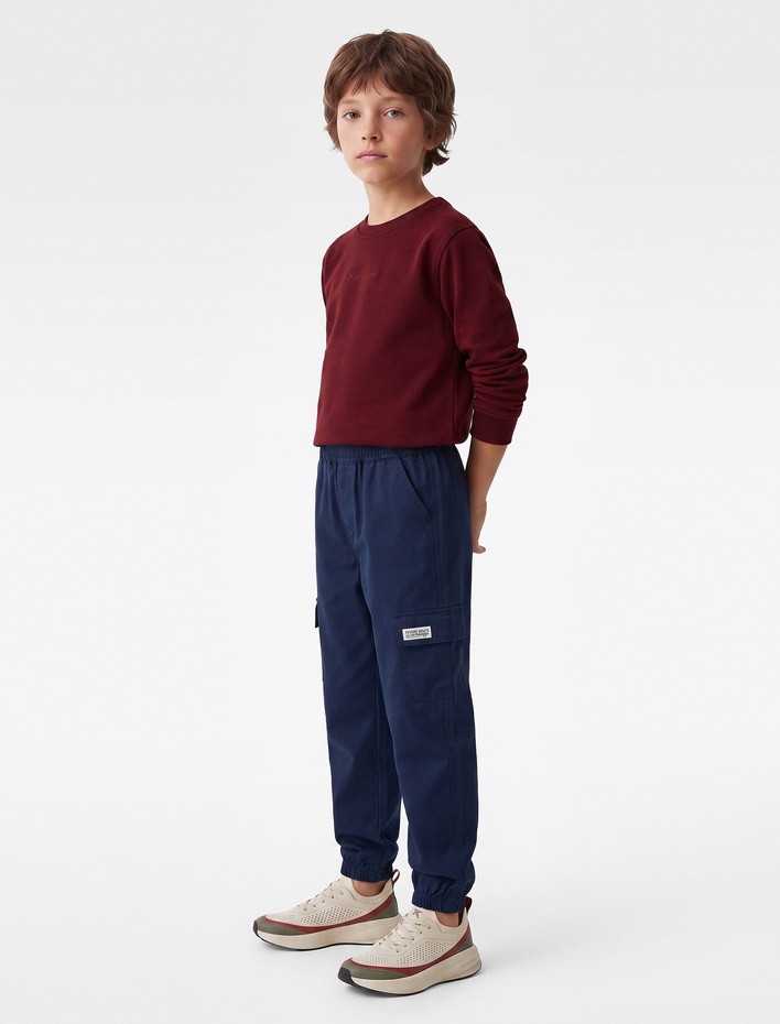 Erkek Çocuk Cep Detaylı Rahat Kesim Pamuklu Gabardin Jogger Pantolon