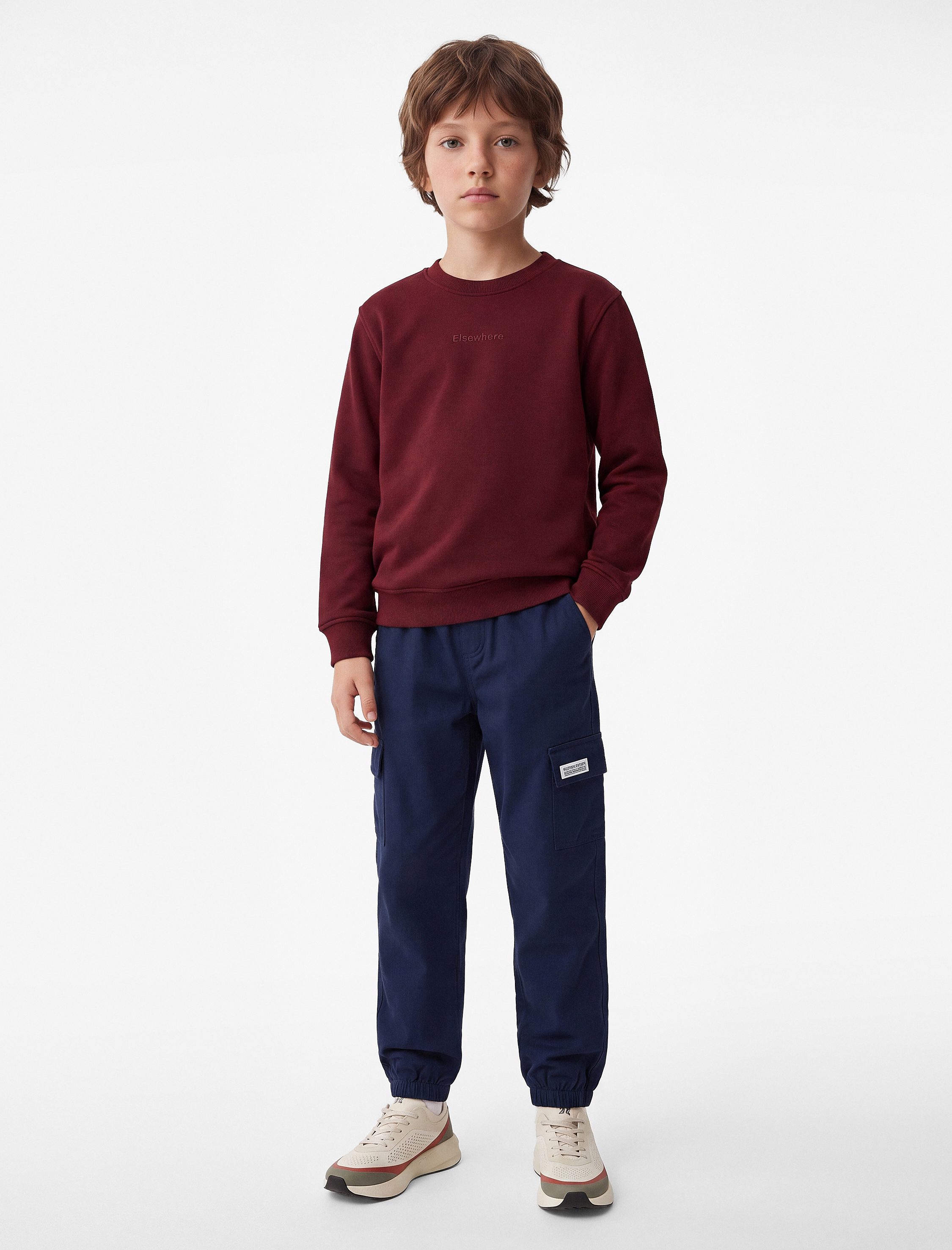  Erkek Çocuk Cep Detaylı Rahat Kesim Pamuklu Gabardin Jogger Pantolon