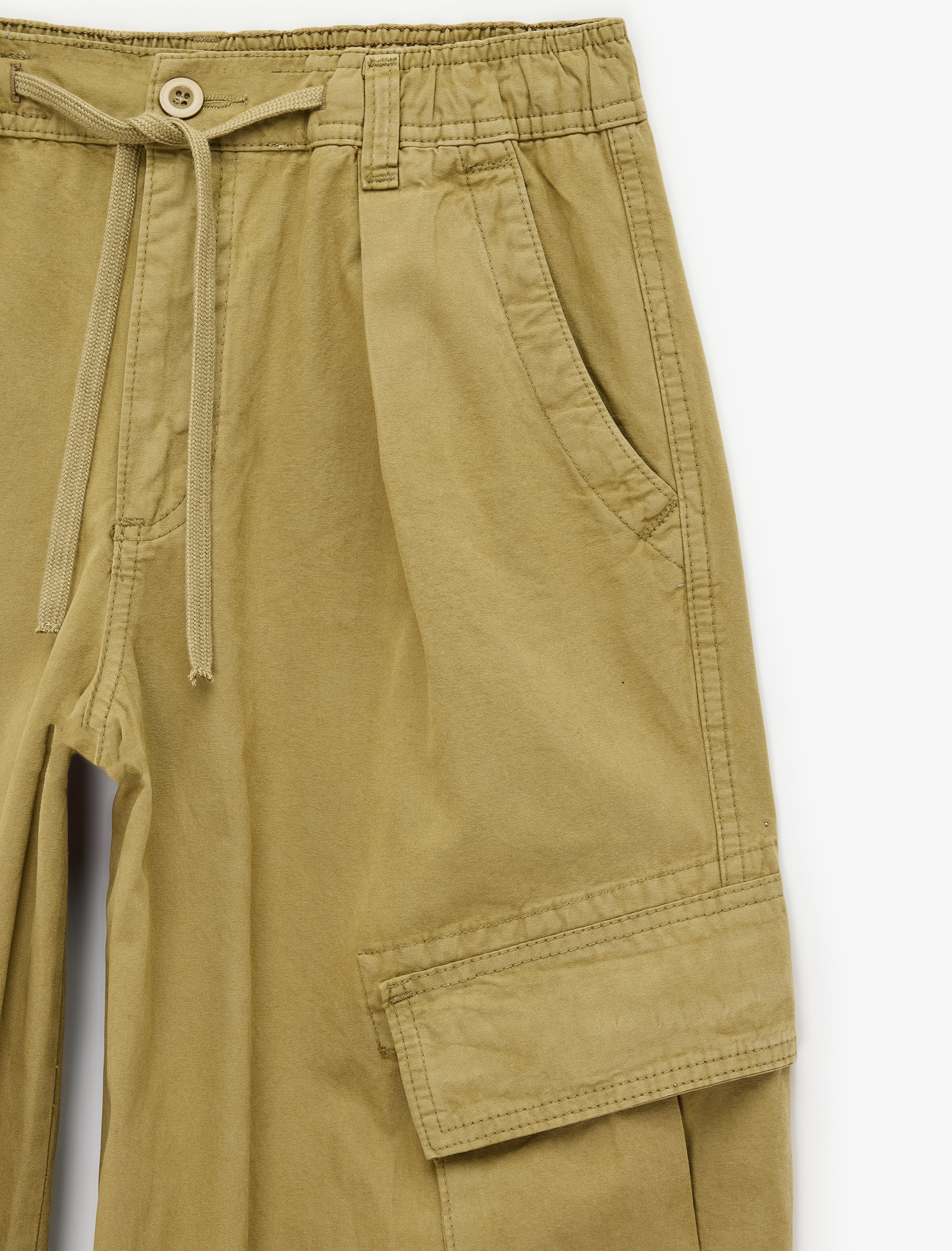 Koton Pamuklu Gabardin Beli Bağcıklı Cep Detaylı Stoperli Kargo Pantolon görsel 7