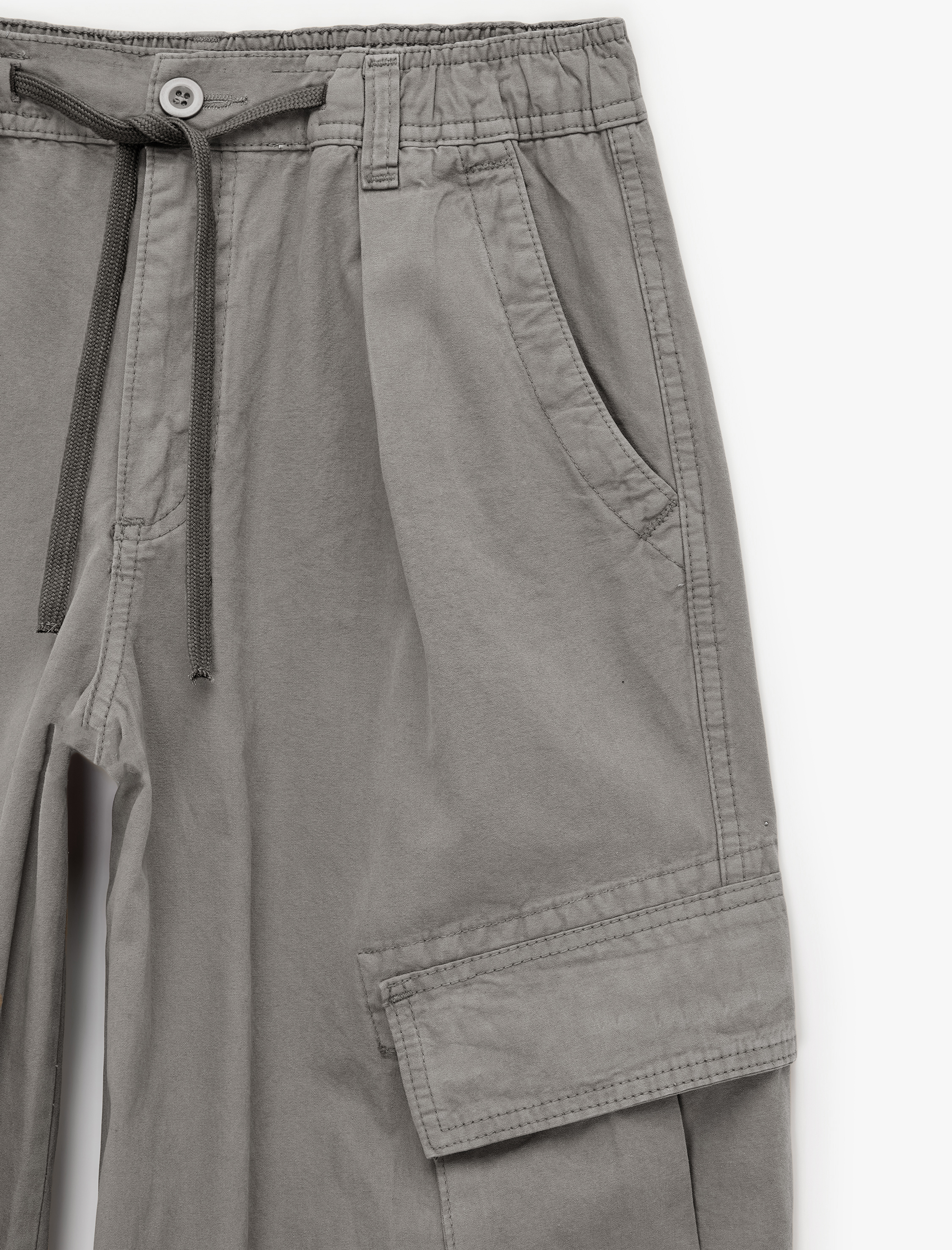 Koton Pamuklu Gabardin Beli Bağcıklı Cep Detaylı Stoperli Kargo Pantolon görsel 7