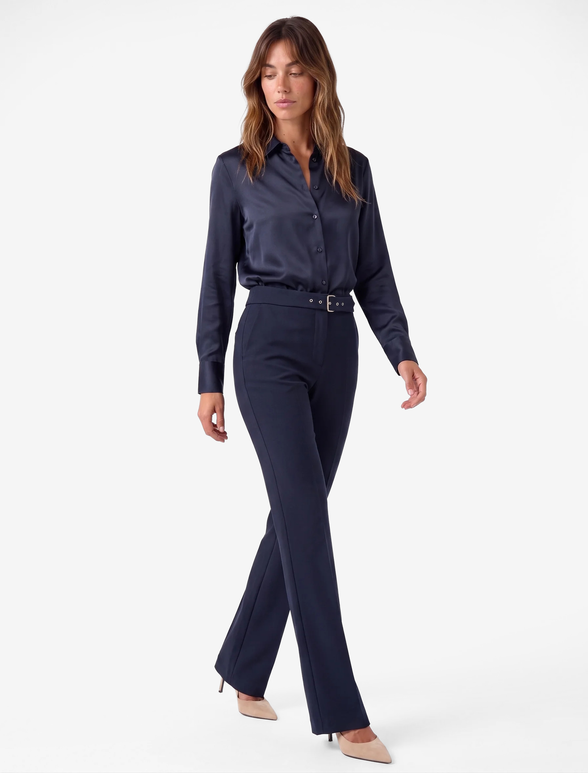 Koton Kemer Detaylı Düşük Bel Slim Fit İspanyol Paça Pantolon