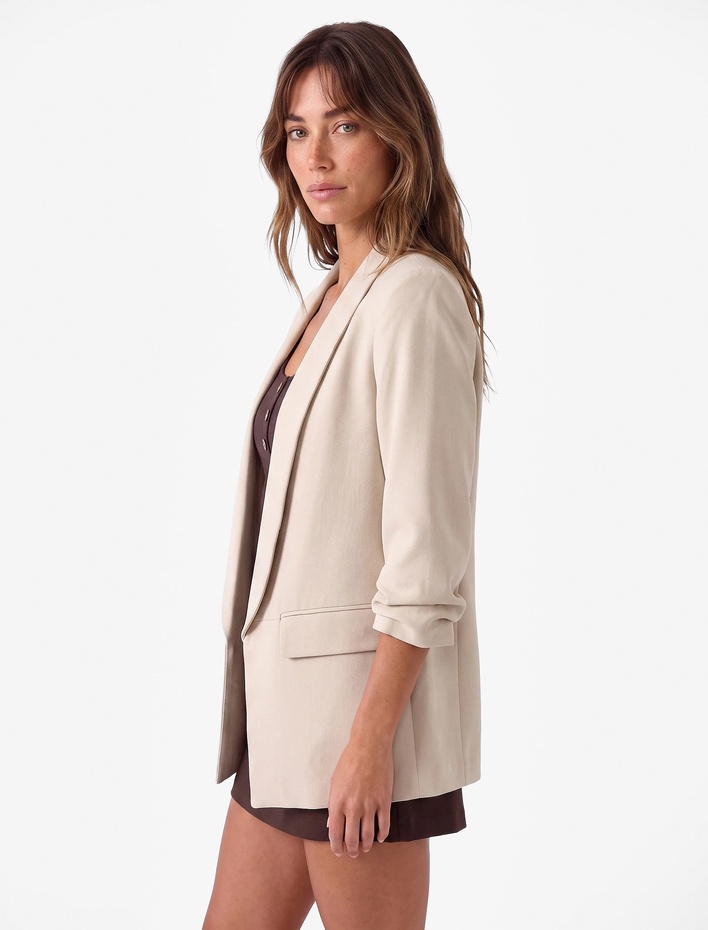  Krep Kumaş Şal Yaka 3/4 Kollu Blazer Ceket