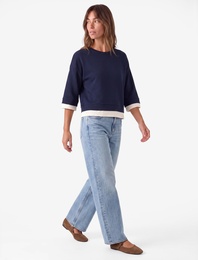 Renk Bloklu Regular Fit Bisiklet Yaka 3/4 Kol Basic Sweatshirt