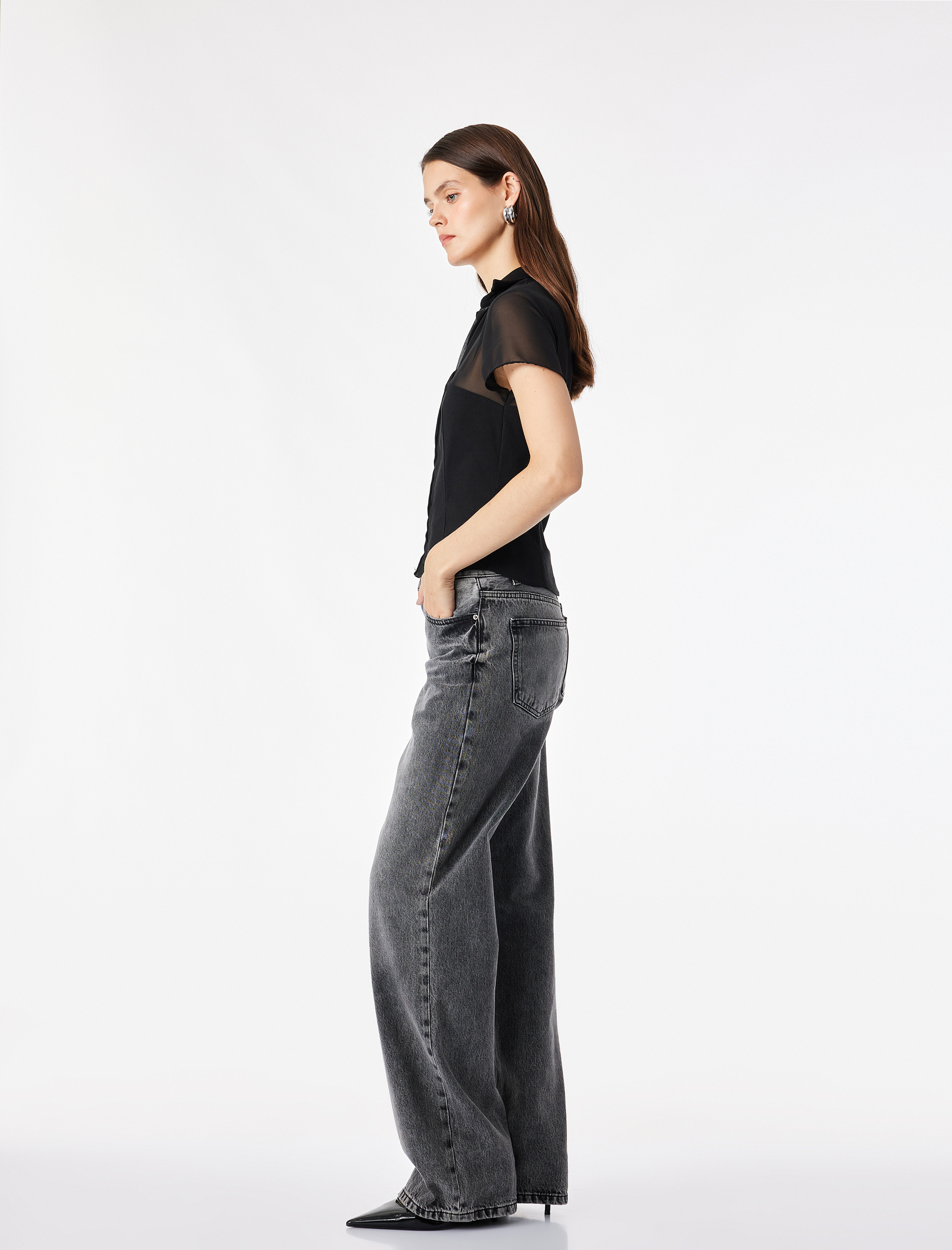   Slim Fit Kısa Kollu Gömlek Yaka Viskon Bluz