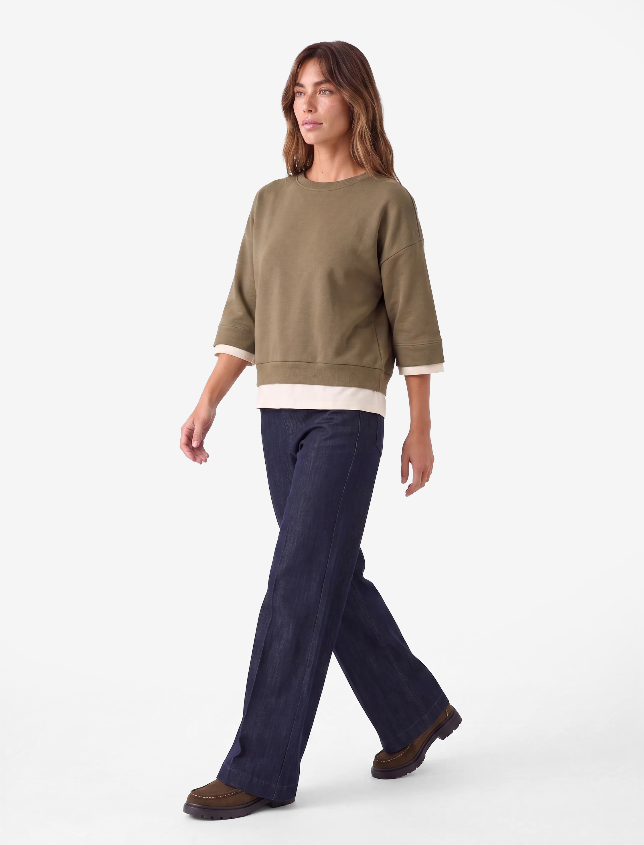 Koton Renk Bloklu Regular Fit Bisiklet Yaka 3/4 Kol Basic Sweatshirt