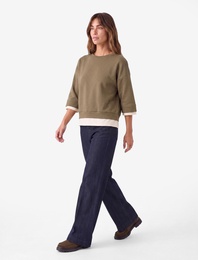 Renk Bloklu Regular Fit Bisiklet Yaka 3/4 Kol Basic Sweatshirt
