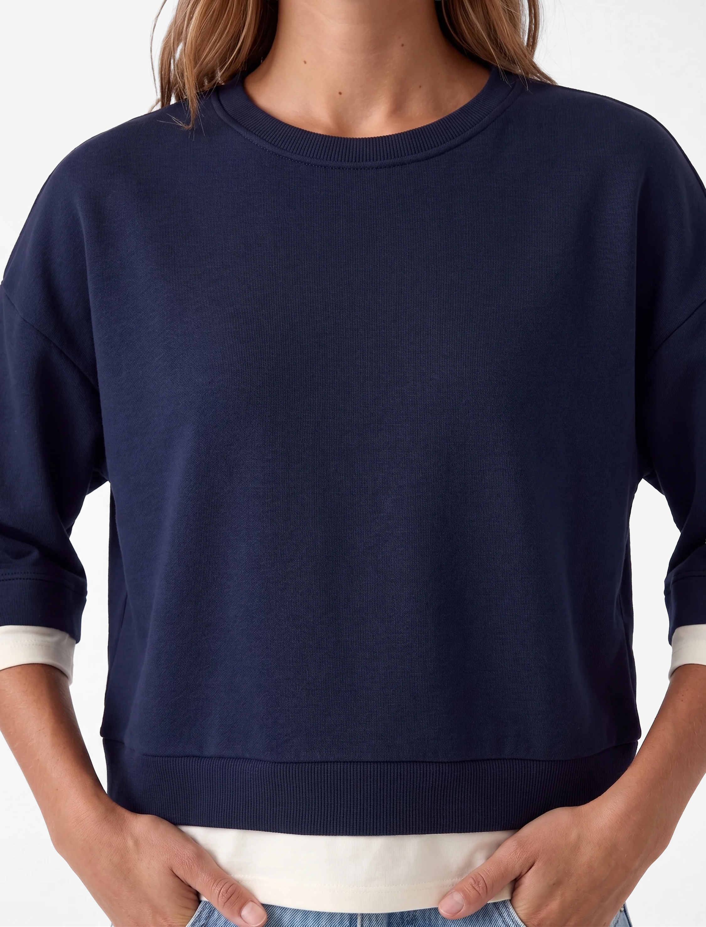 Koton Renk Bloklu Regular Fit Bisiklet Yaka 3/4 Kol Basic Sweatshirt görsel 4