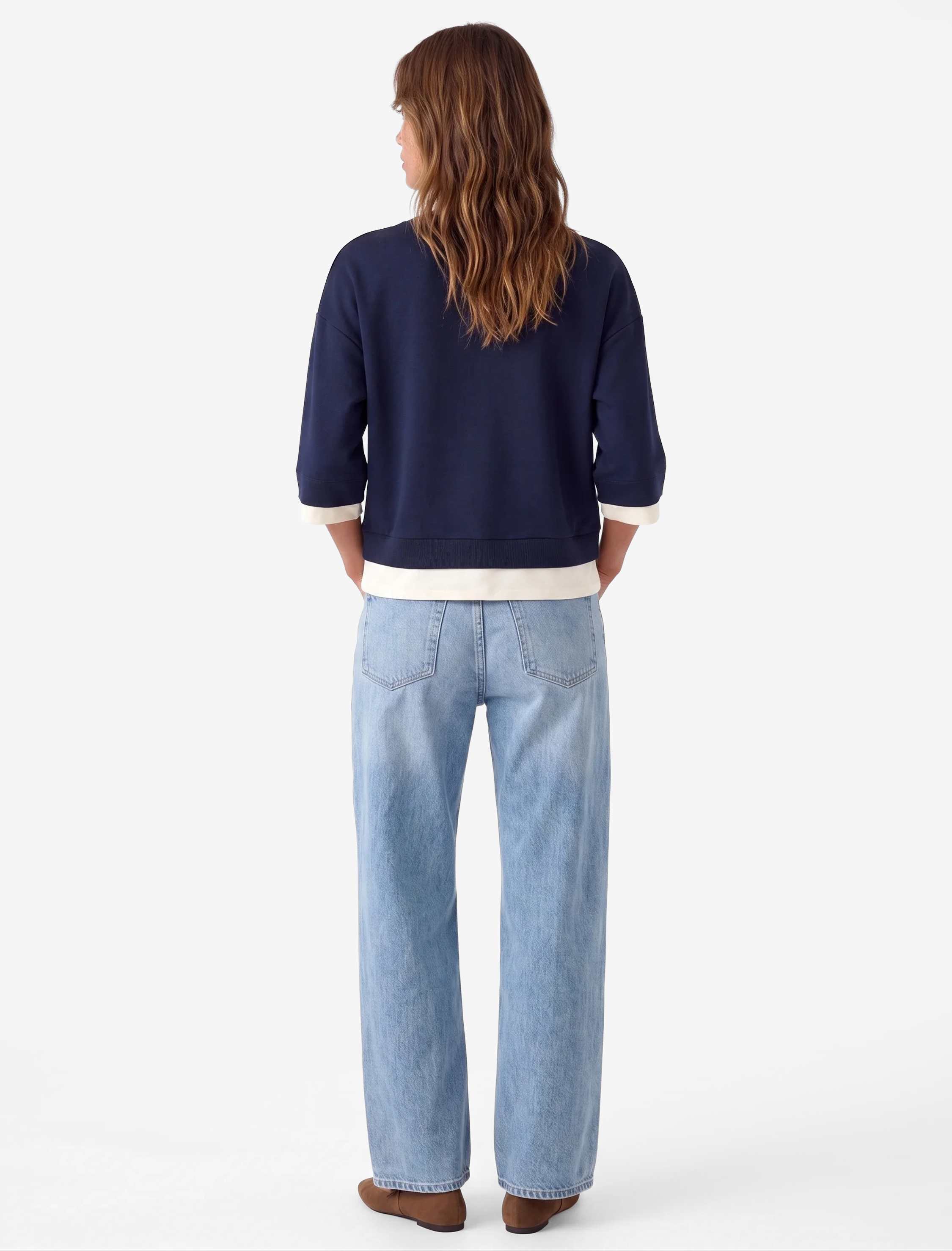 Koton Renk Bloklu Regular Fit Bisiklet Yaka 3/4 Kol Basic Sweatshirt görsel 3