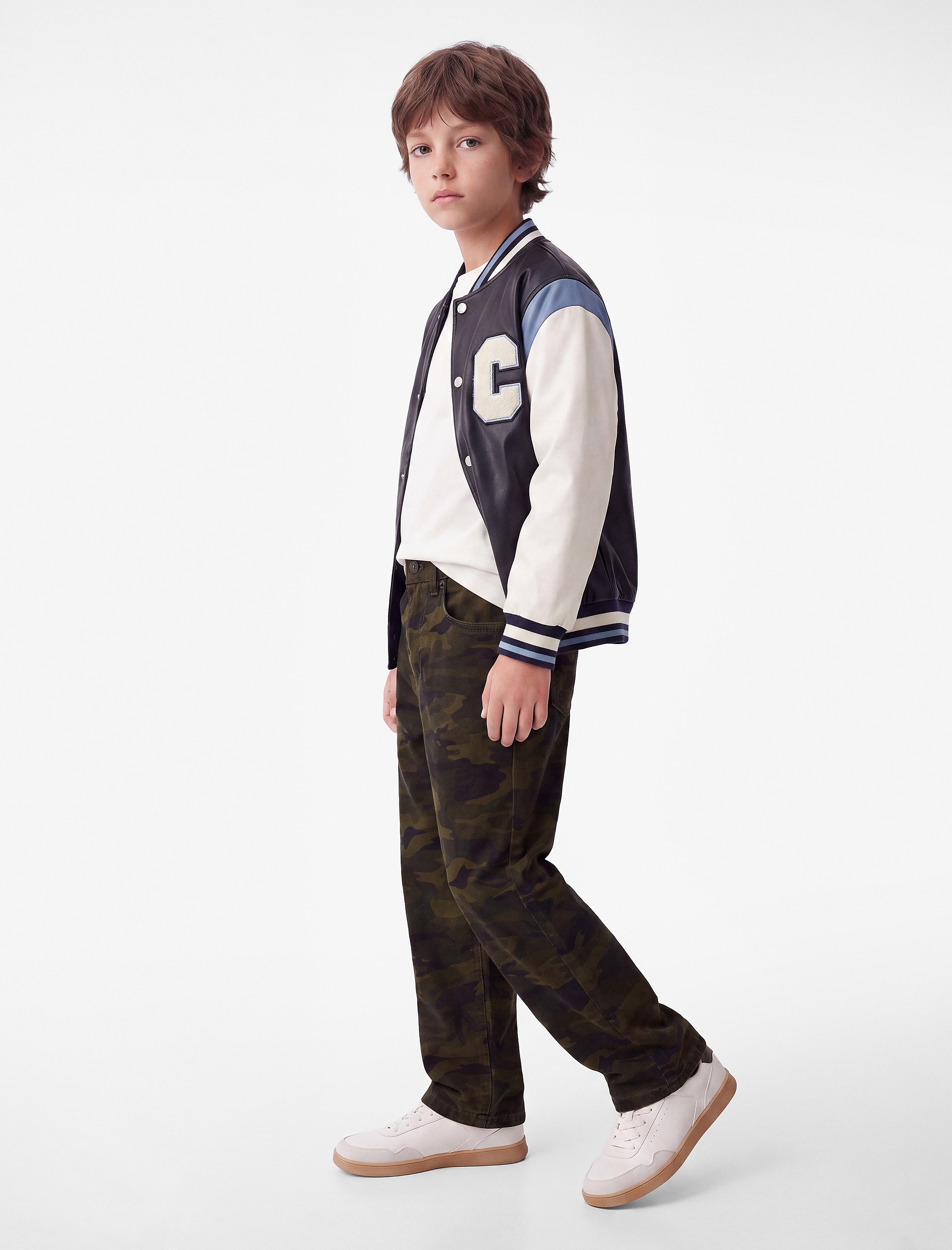  Erkek Çocuk Kamuflaj Desenli Cepli Pamuklu Gabardin Baggy Pantolon