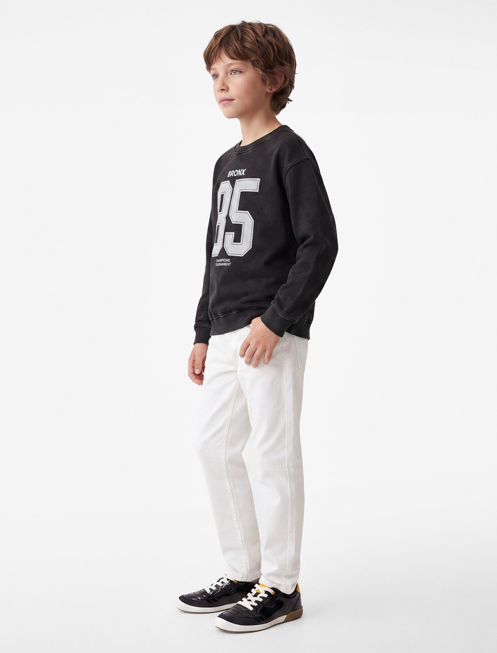 Erkek Çocuk Baskılı Bisiklet Yaka Uzun Kollu Pamuklu Sweatshirt