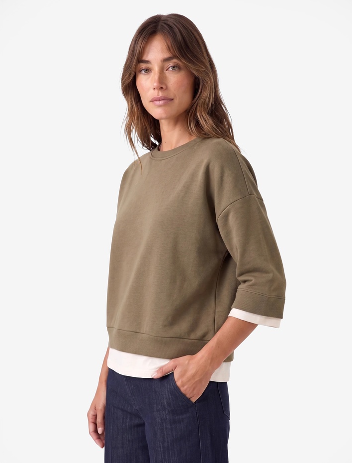  Renk Bloklu Regular Fit Bisiklet Yaka 3/4 Kol Basic Sweatshirt