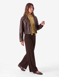 Normal Bel Regular Fit Metalik İplikli Geniş Paça Uzun Pantolon