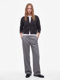 Regular Fit Bisiklet Yaka Uzun Kollu Düğmeli Crop Triko Hırka