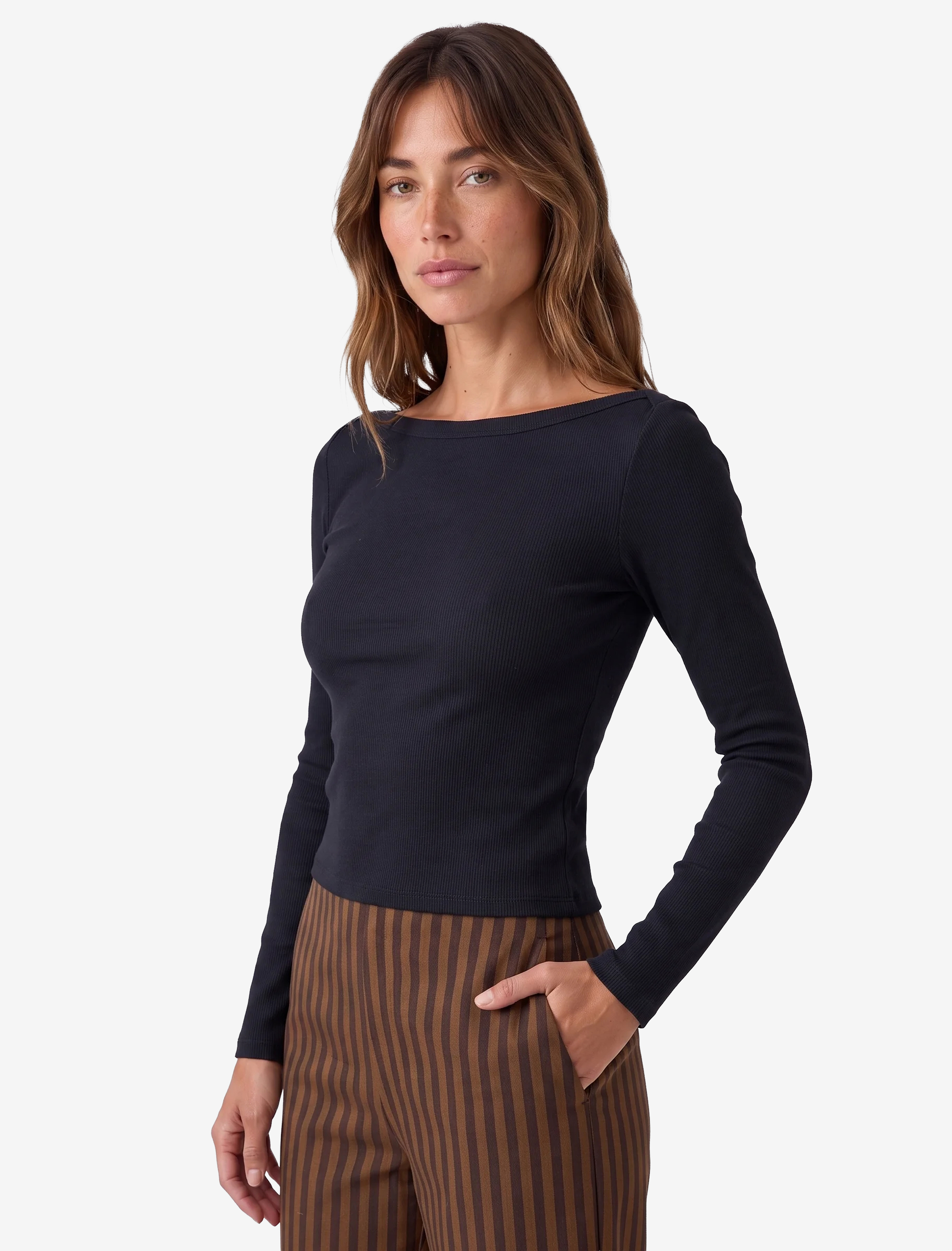 Koton Slim Fit Pamuklu Kayık Yaka Uzun Kollu Basic Tişört görsel 2