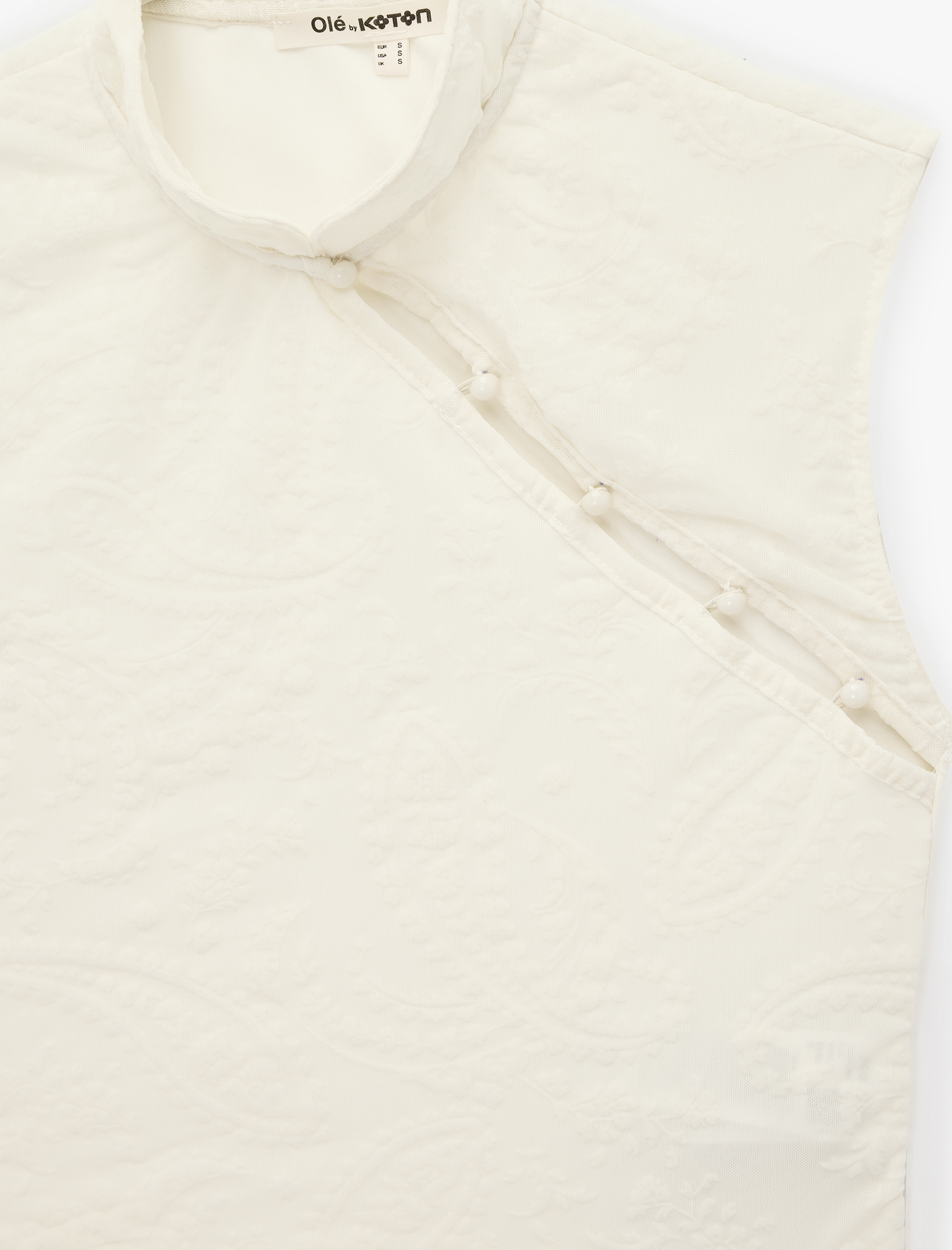 Koton Slim Fit Kolsuz Düğmeli Qipao Yaka Tül Bluz görsel 8