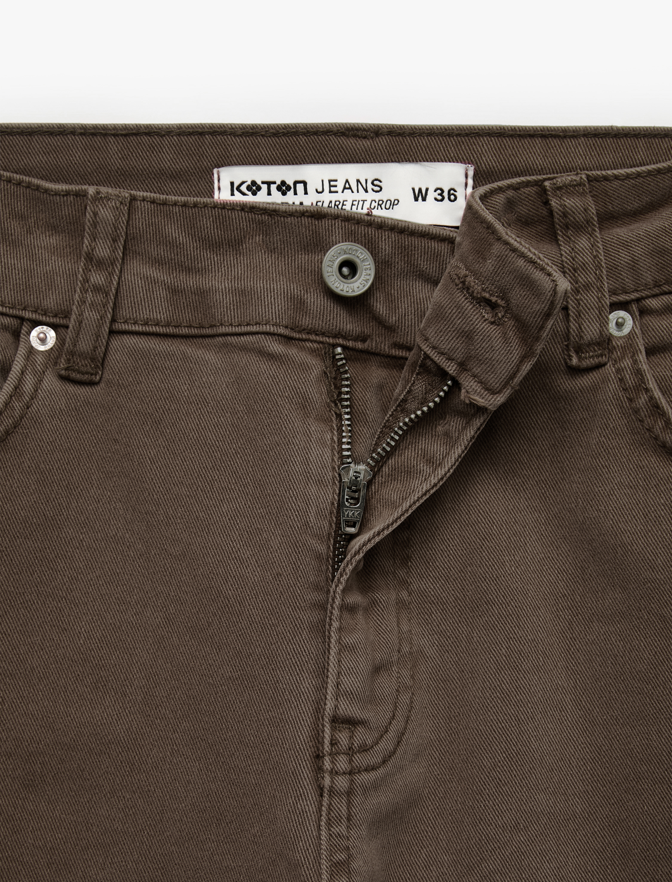 Koton Pamuklu Dar Kalıp Düğmeli Cepli İspanyol Paça Crop Jean Pantolon - Kick Flare Jeans görsel 8