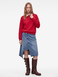 Rahat Kalıp Düğmeli Uzun Kollu Çizgili Polo Yaka Sweatshirt
