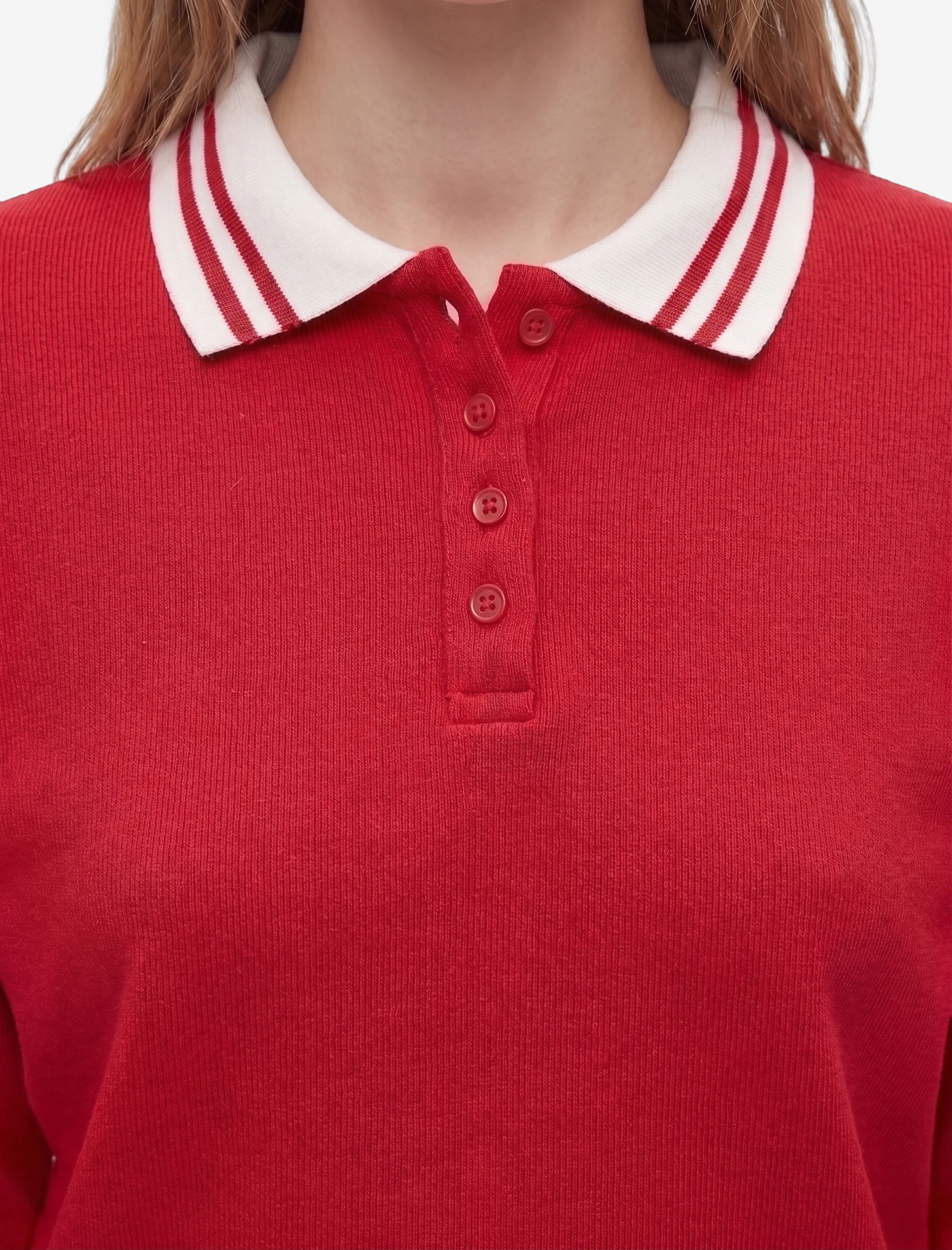 Koton Rahat Kalıp Düğmeli Uzun Kollu Çizgili Polo Yaka Sweatshirt görsel 4