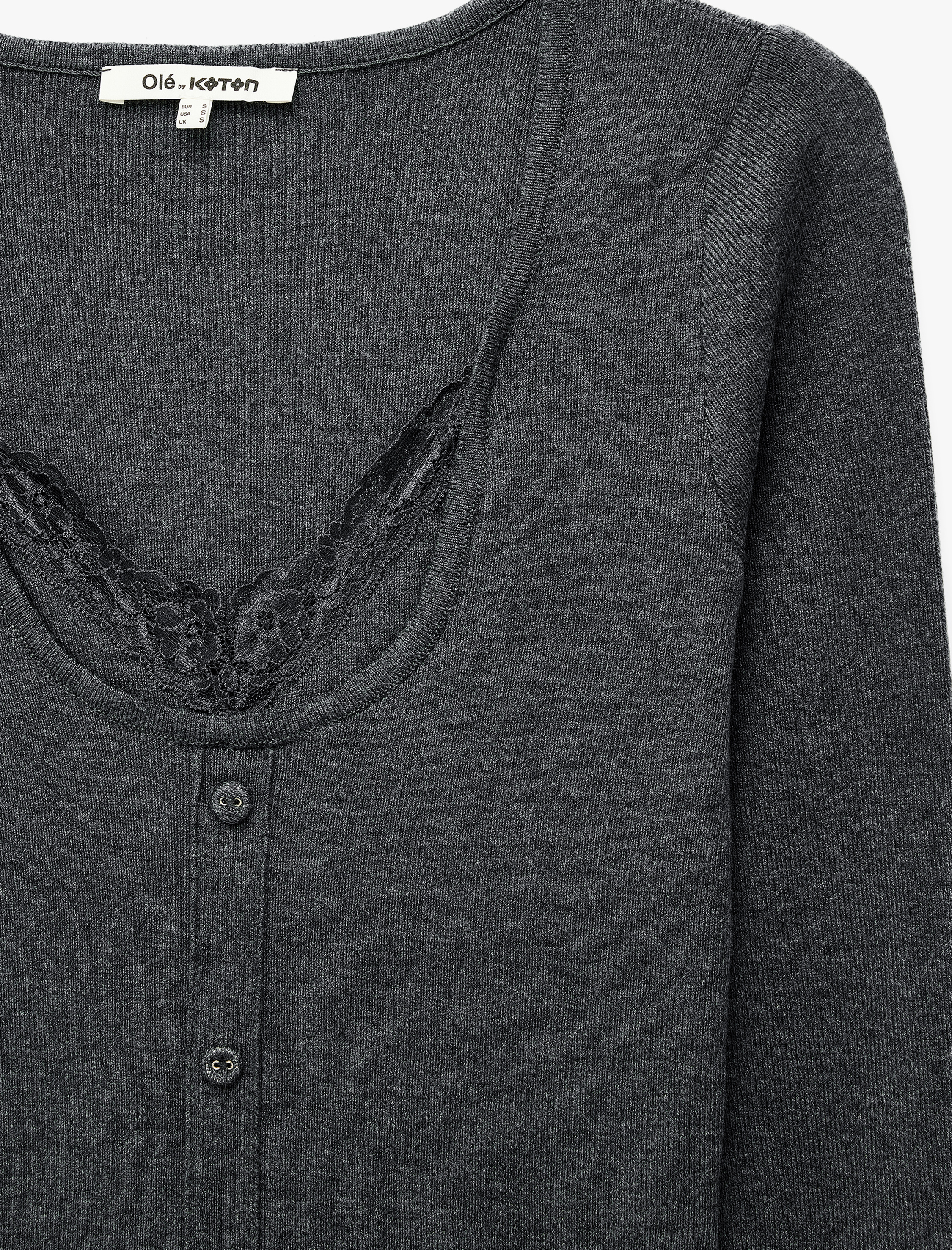 Koton İkili Katmanlı Dantel Detaylı Slim Fit U Yaka Uzun Kollu Düğmeli Triko Hırka görsel 8