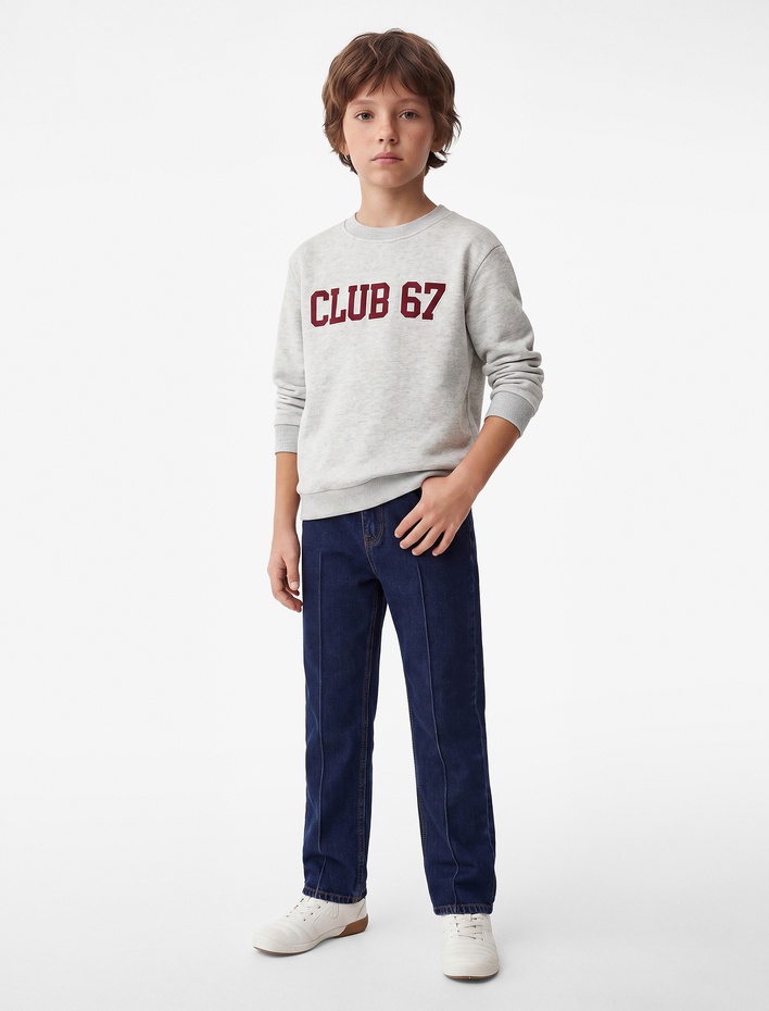 Erkek Çocuk Baskılı Şardonlu Bisiklet Yaka Uzun Kollu Sweatshirt