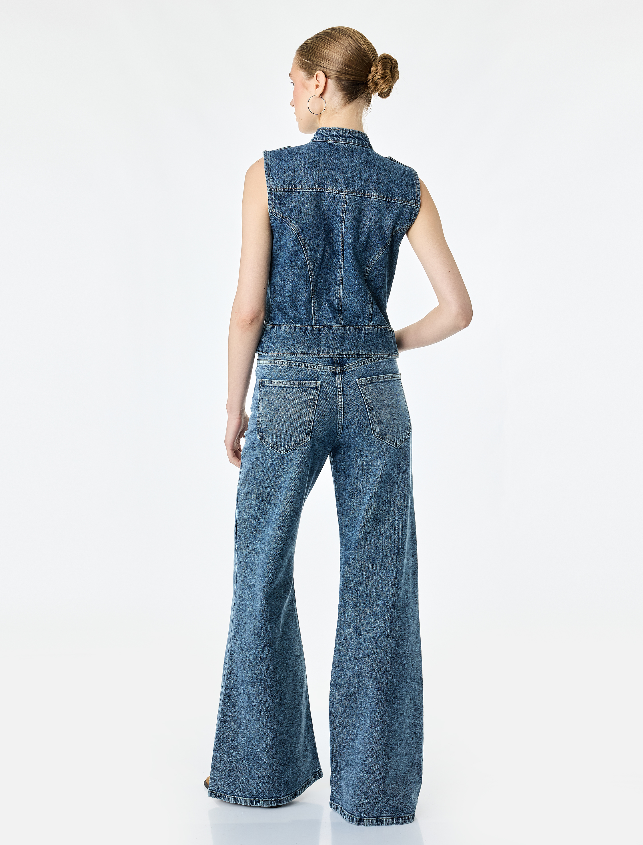   Normal Bel Düğmeli Cepli İspanyol Paça Denim Pantolon - Flare Jeans