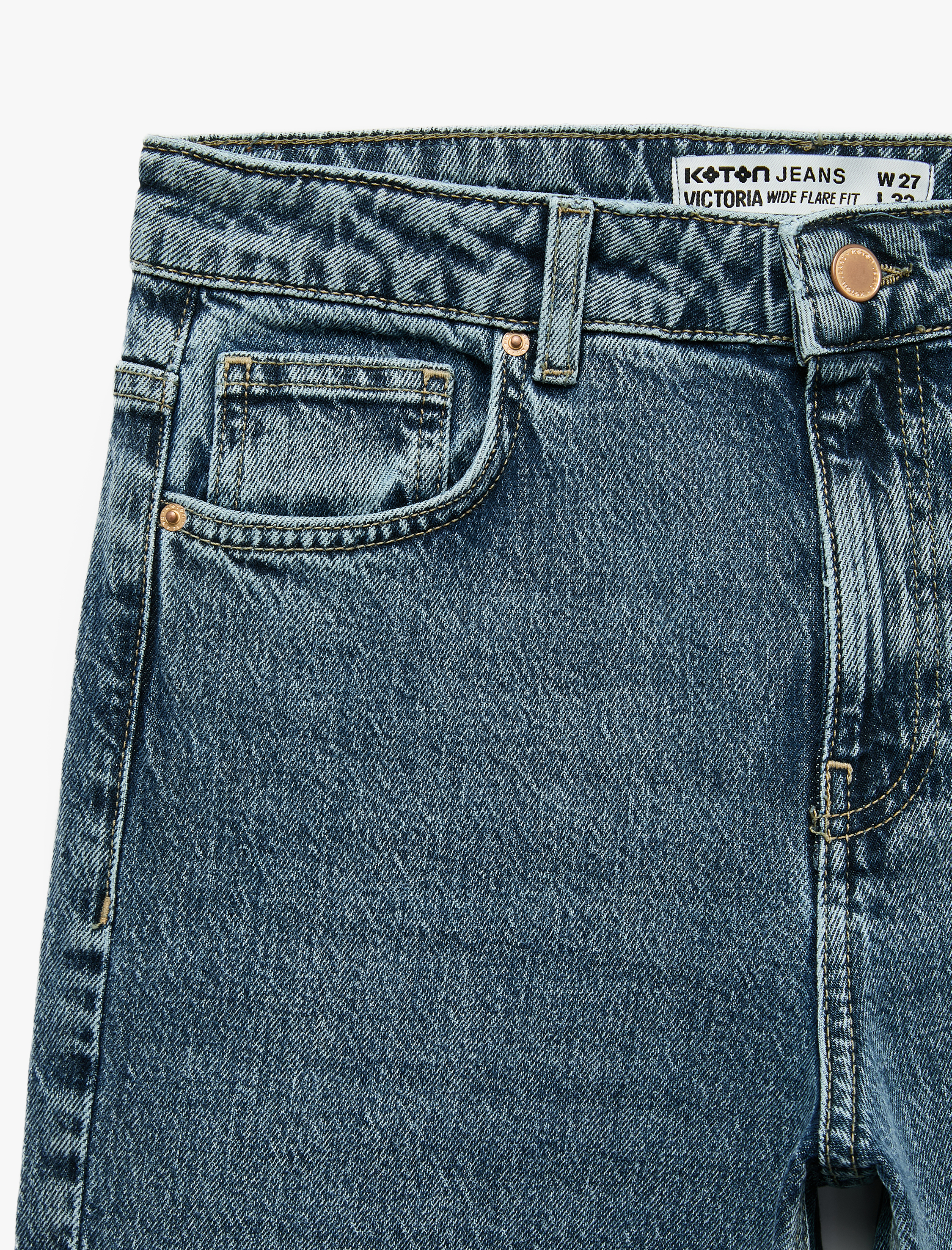   Normal Bel Düğmeli Cepli İspanyol Paça Denim Pantolon - Flare Jeans