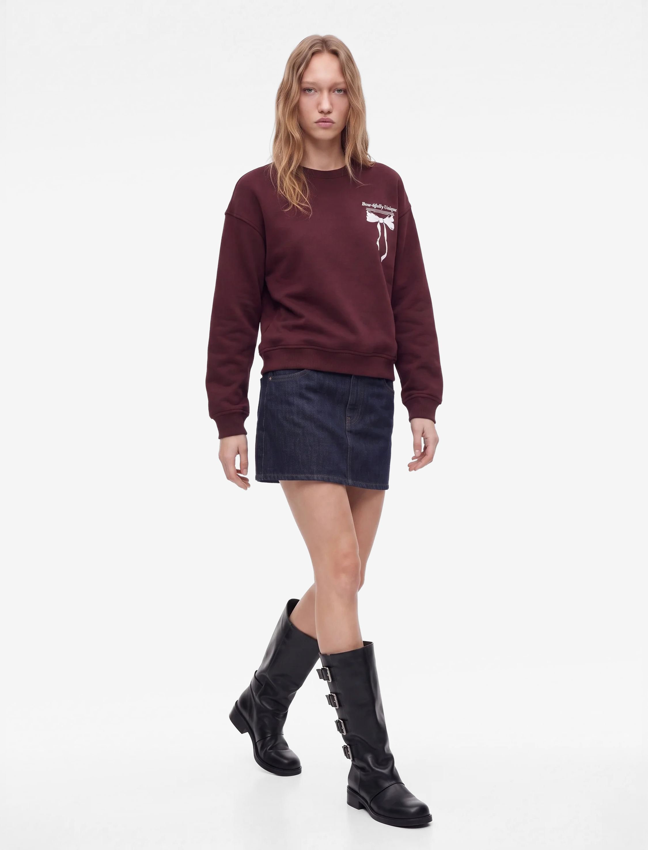 Koton Rahat Kalıp Bisiklet Yaka Şardonlu Arkası Fiyonk Baskılı Sweatshirt görsel 3