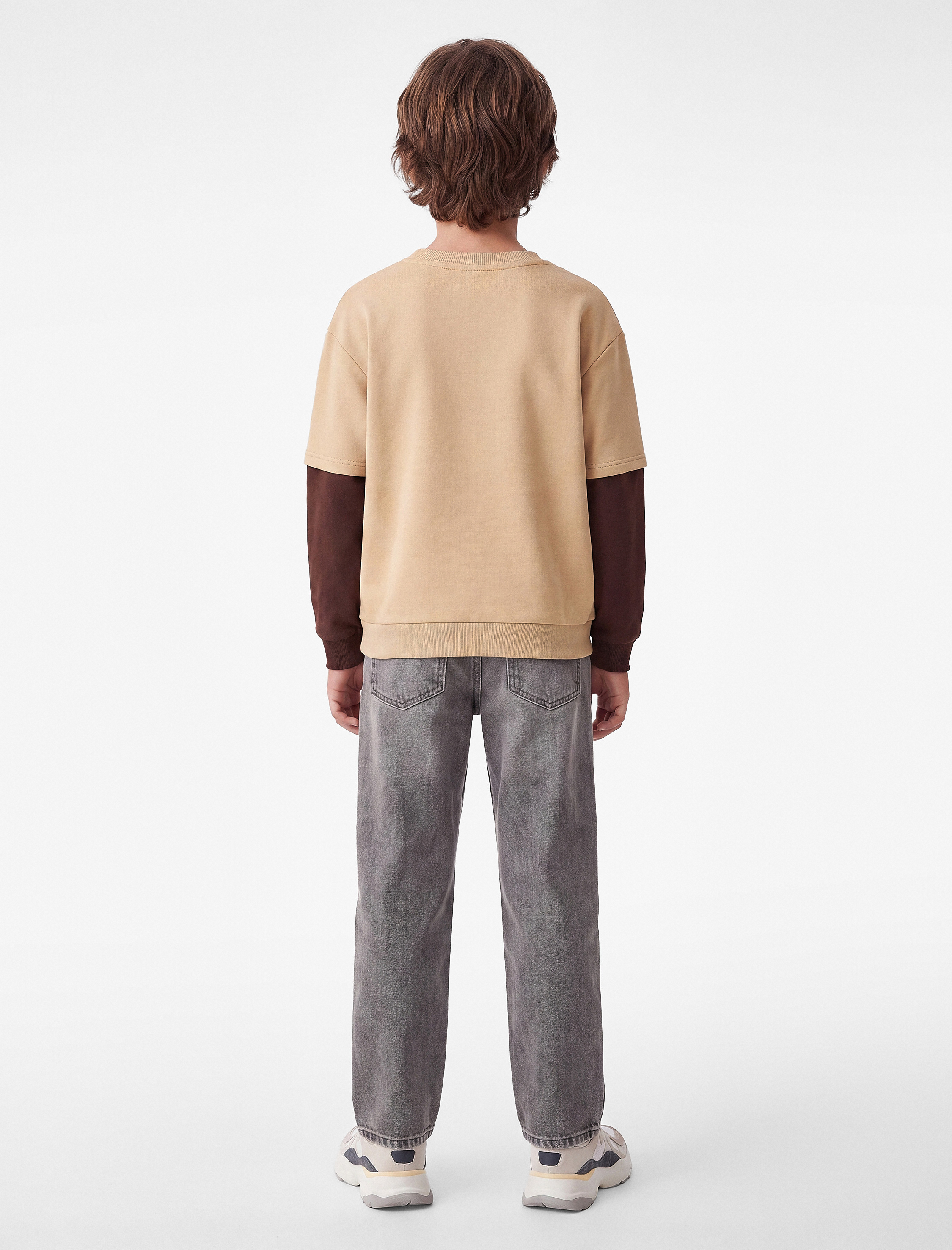  Erkek Çocuk Renk Kontrastlı Bisiklet Yaka Uzun Kollu Baskılı Sweatshirt