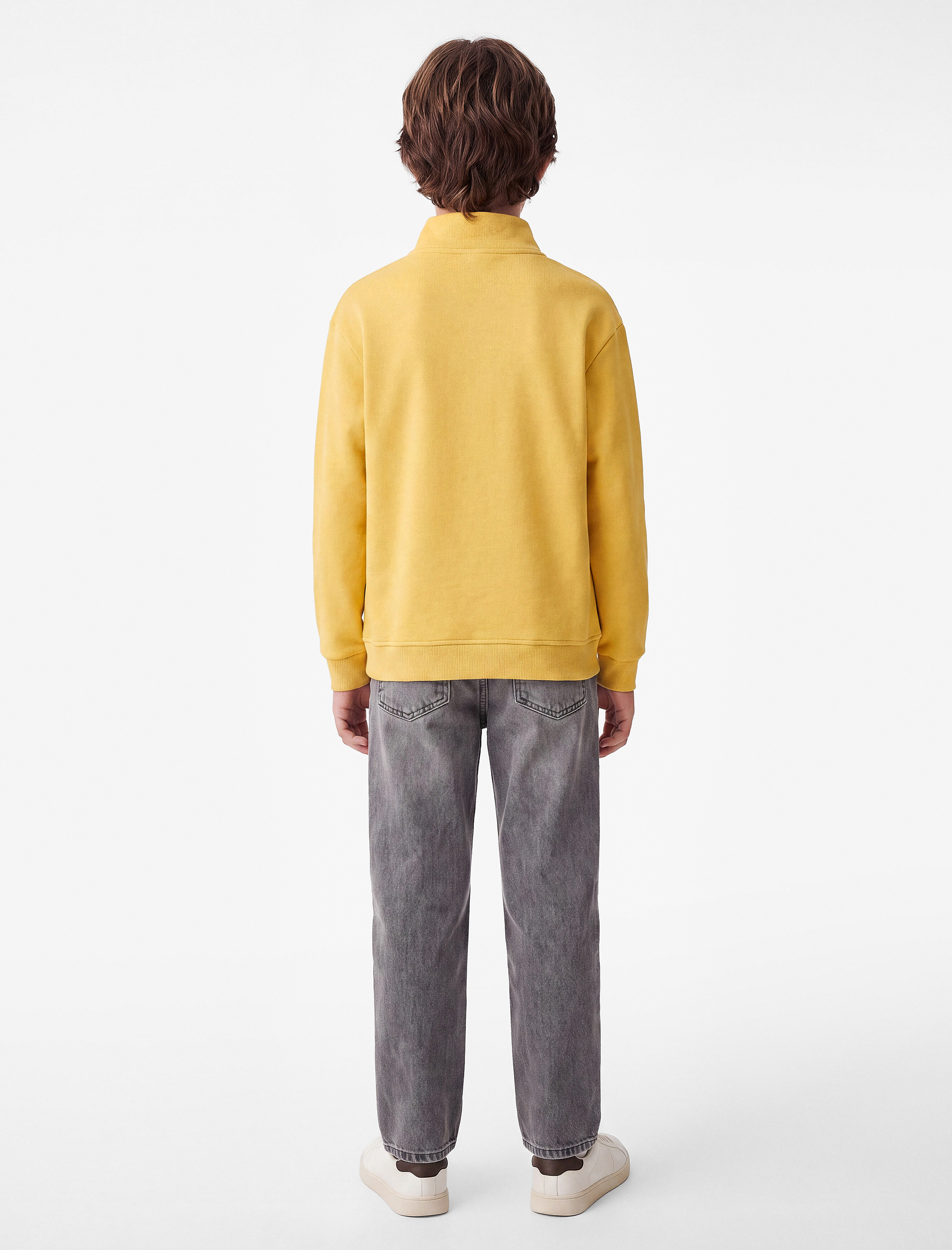  Erkek Çocuk Pamuklu Üç İplik Şardonlu Fermuar Detaylı Dik Yaka Baskılı Sweatshirt