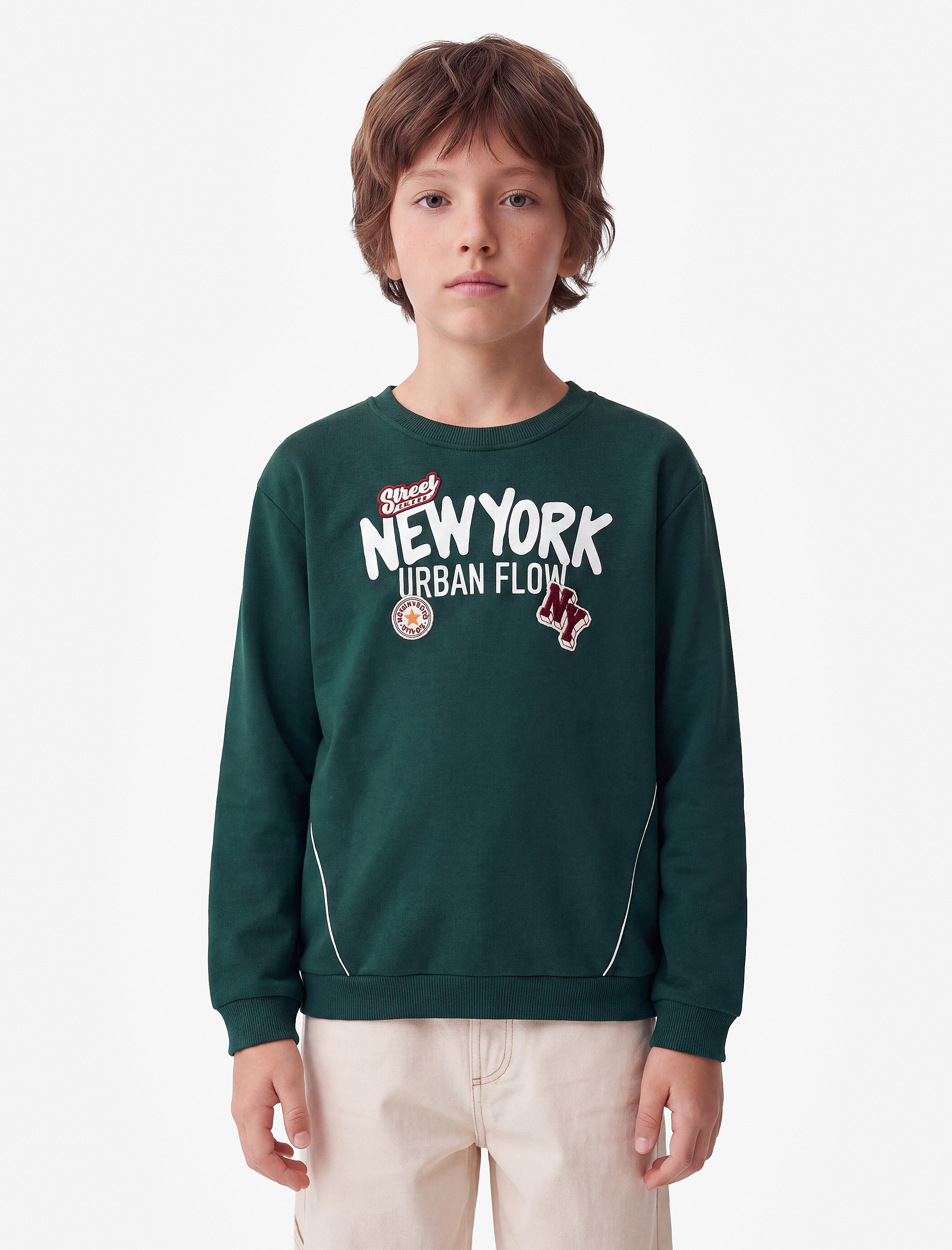  Erkek Çocuk Üç İplik Uzun Kollu Bisiklet Yaka Baskılı Sweatshirt