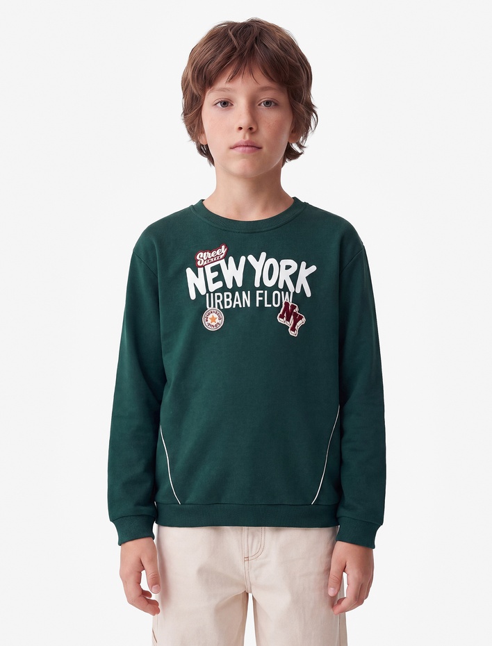 Erkek Çocuk Üç İplik Uzun Kollu Bisiklet Yaka Baskılı Sweatshirt