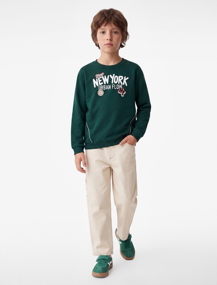 Erkek Çocuk Üç İplik Uzun Kollu Bisiklet Yaka Baskılı Sweatshirt