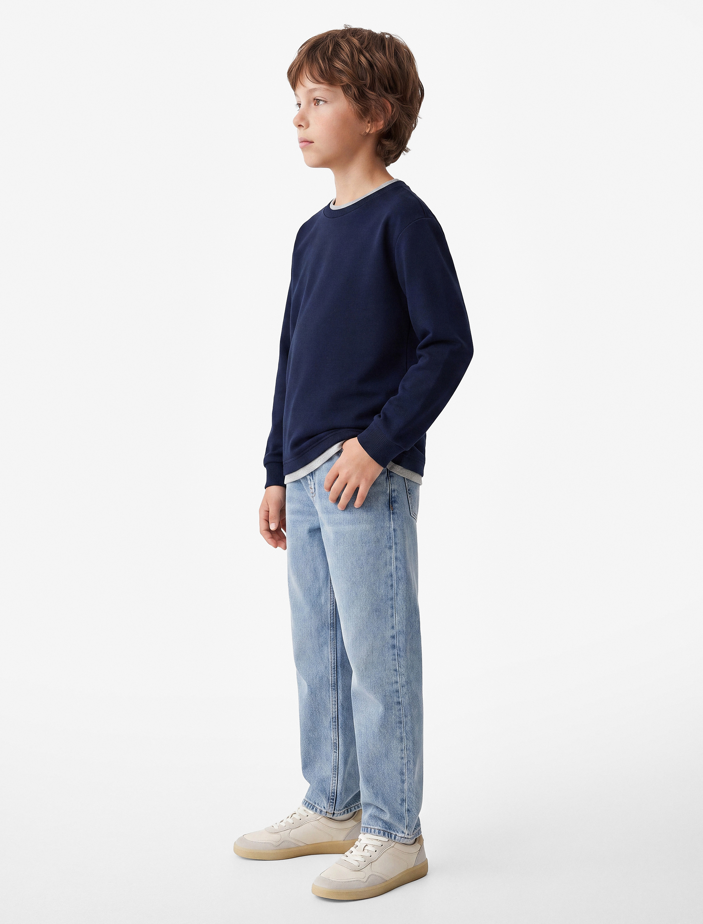  Erkek Çocuk Viskon Karışımlı Bisiklet Yaka Uzun Kollu Sweatshirt