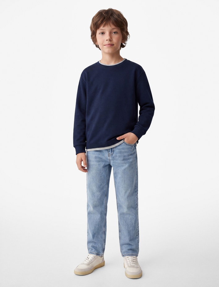 Erkek Çocuk Viskon Karışımlı Bisiklet Yaka Uzun Kollu Sweatshirt