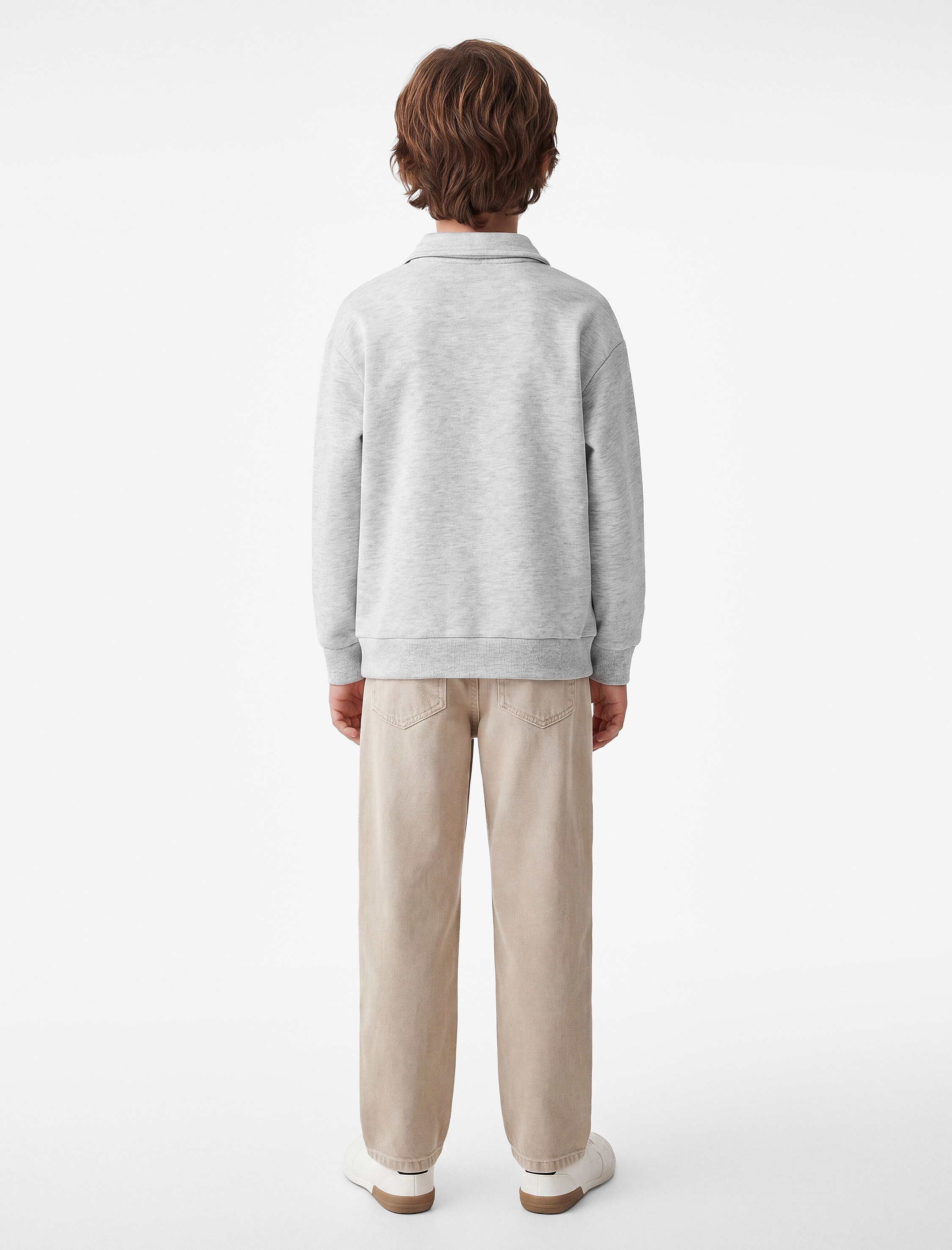  Erkek Çocuk Üç İplik Şardonlu Baskılı Düğmeli Polo Yaka Sweatshirt