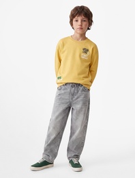 Üç İplik Bisiklet Yaka Uzun Kollu Arkası Baskılı Sweatshirt