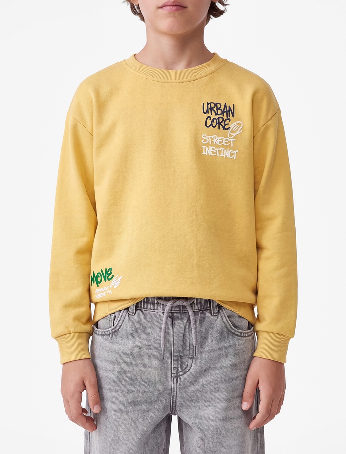 Erkek Çocuk Üç İplik Bisiklet Yaka Uzun Kollu Arkası Baskılı Sweatshirt