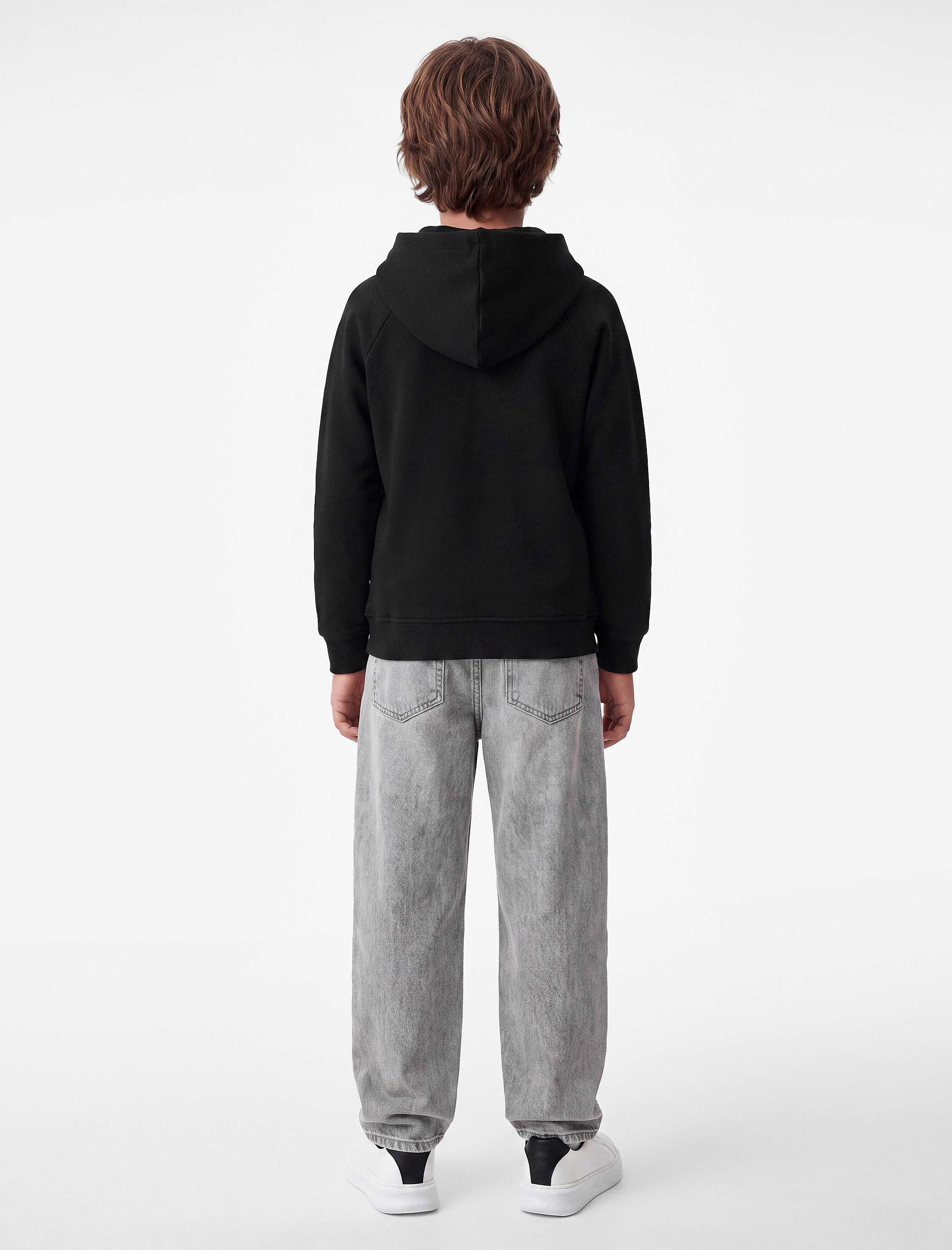  Erkek Çocuk Baskı Detaylı Pamuklu Cepli Üç İplik Şardonlu Kapşonlu Fermuarlı Sweatshirt